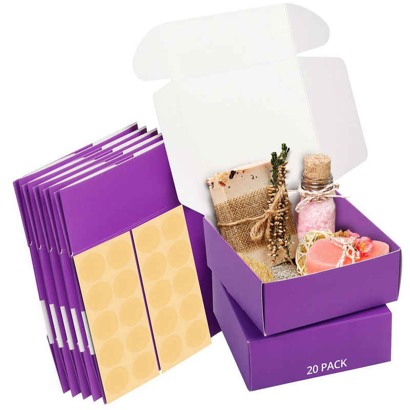 Kurtzy Geschenkbox 20er Set Violette Kartonboxen mit Deckel, 20er Pack Lila Karton Boxen mit Deckel - Quadratische Pappschachteln