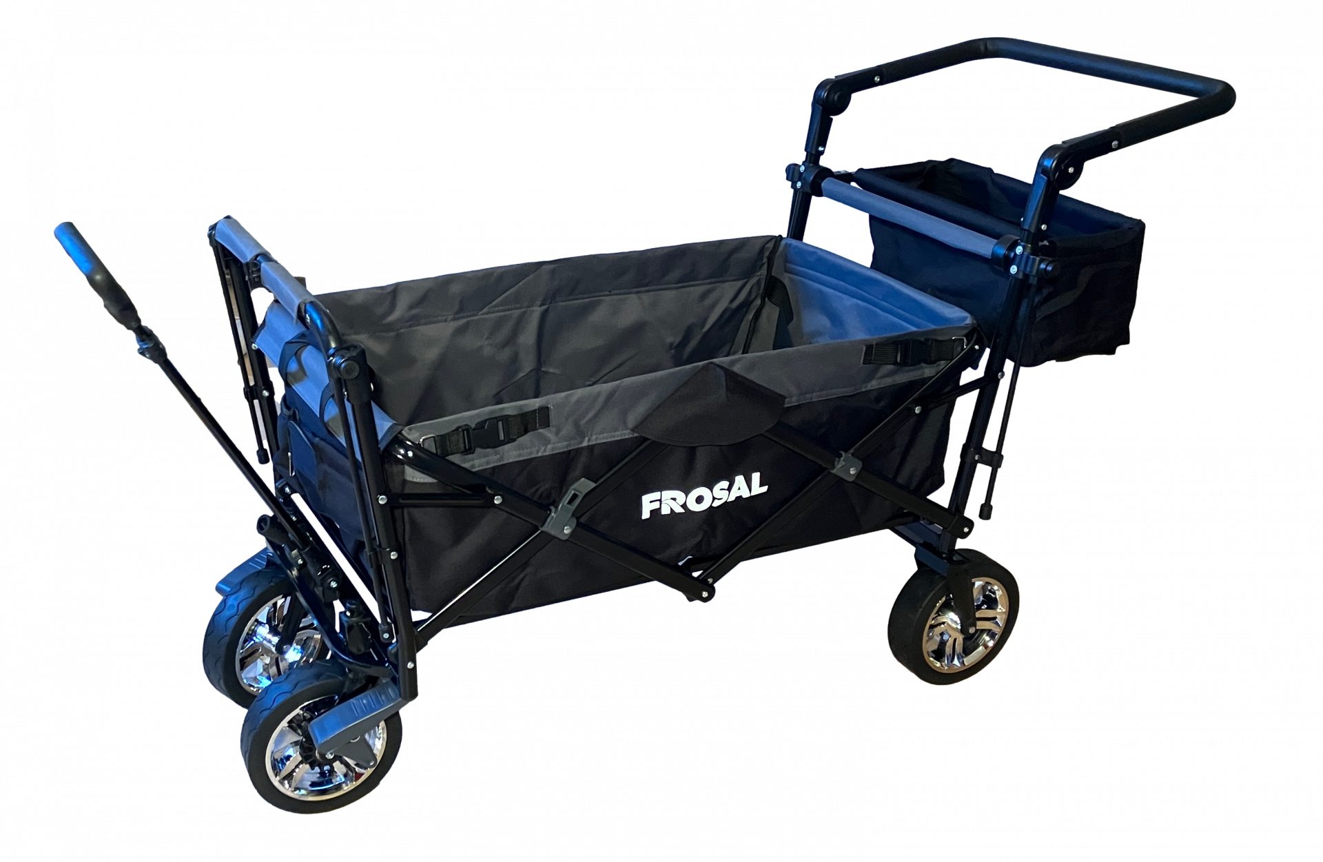 Frosal Loki folding wagon with sun canopy and push handle, foldable, black