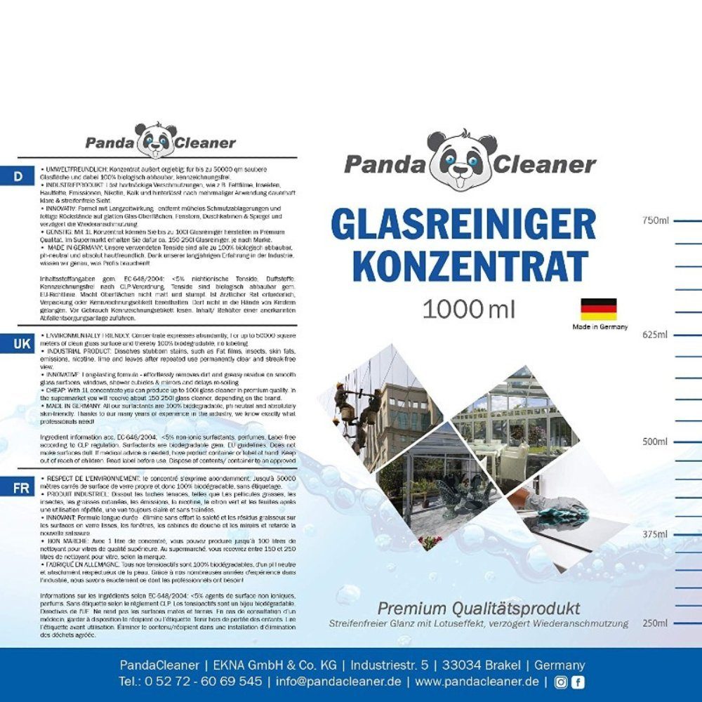 PandaCleaner Glas & Fenster Reiniger - Fensterreiniger - Streifenfreie Reinigung Glasreiniger (1-St. 1000ml Flaschen 1l)