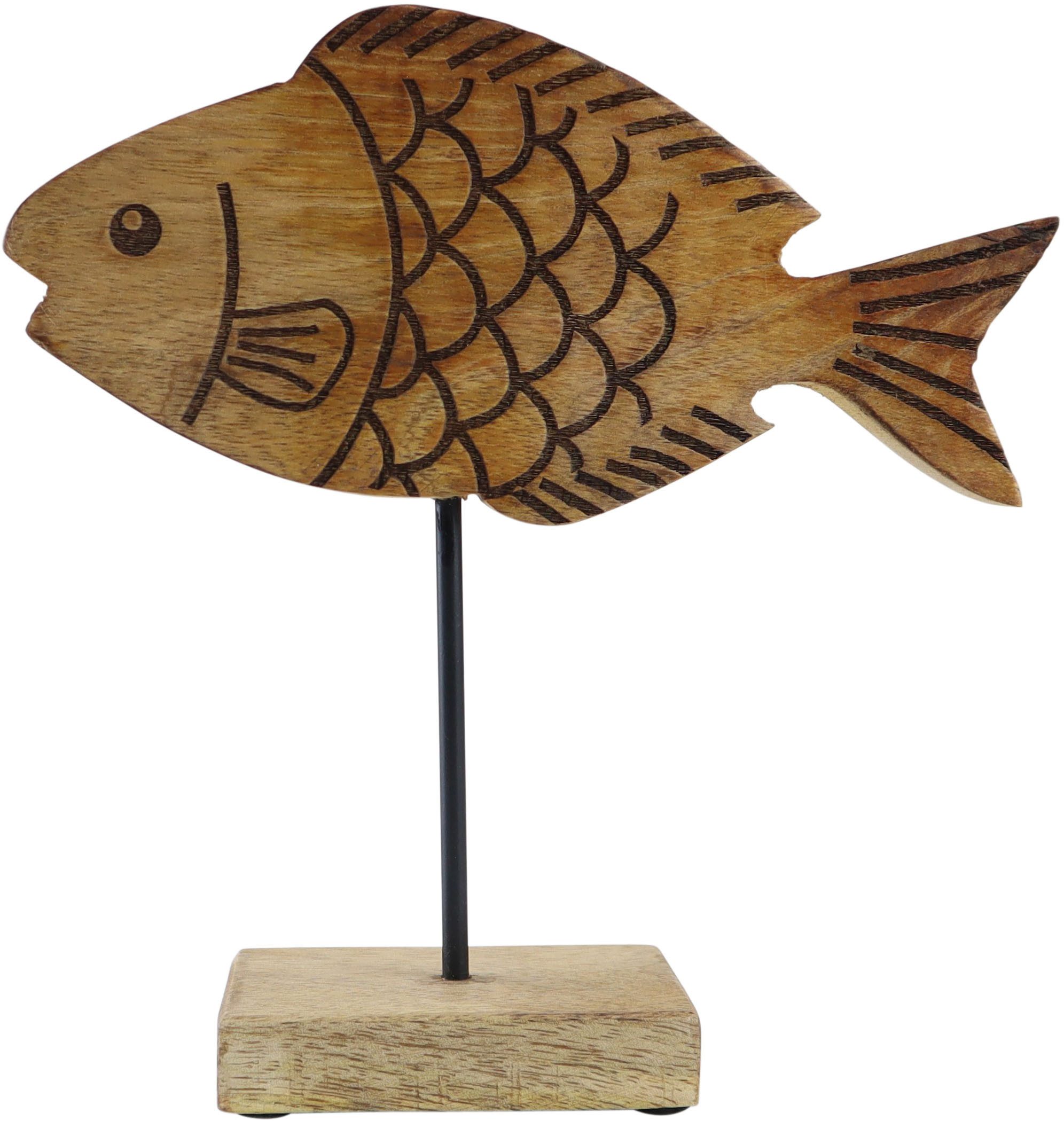 AM Design Dekofigur Fisch aus Mangoholz und Metall, Osterdekoration in drei Größen