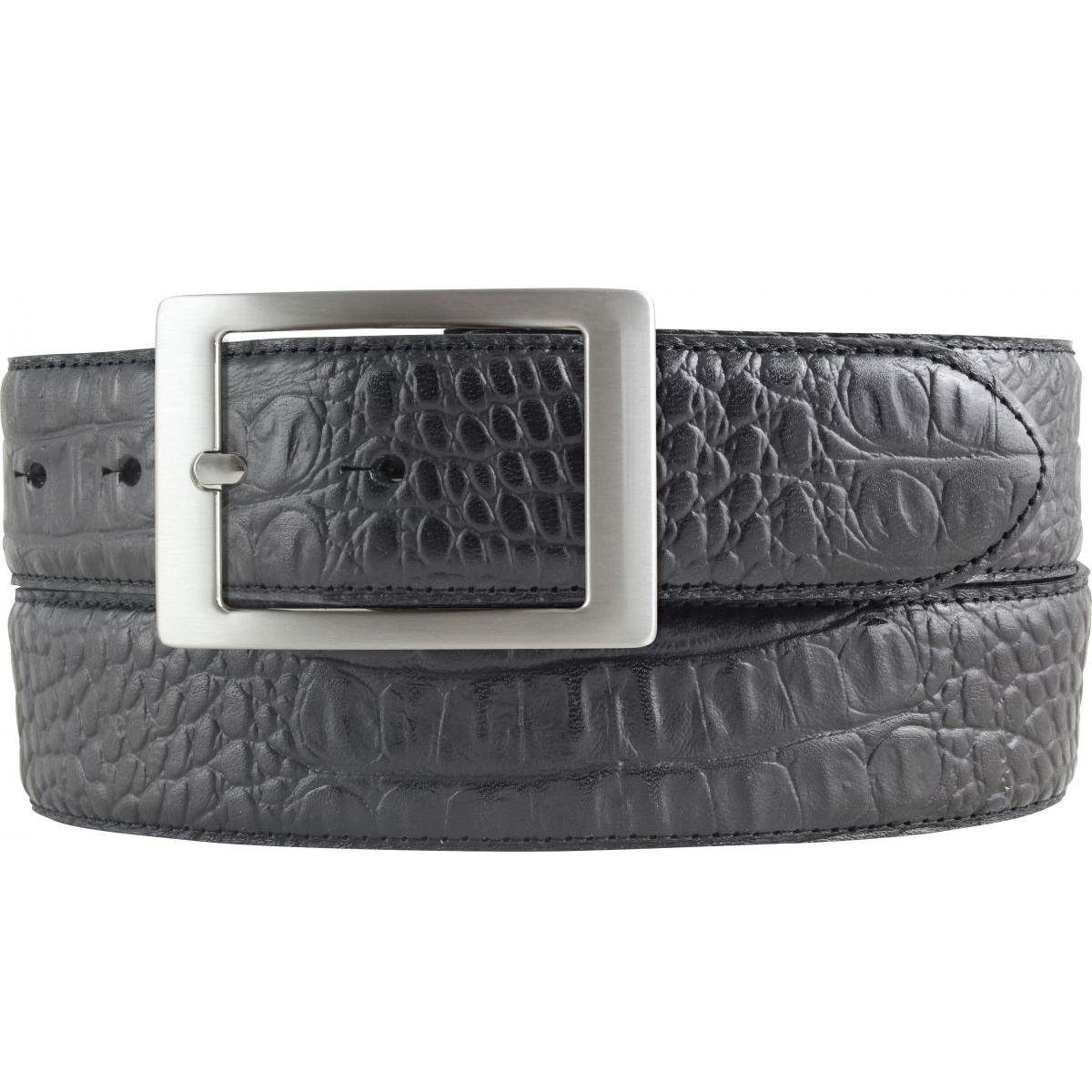 Ledergürtel Herren-Gürtel mit Krokoprägung und Doppel-Schließe 4 cm - Leder-Gürtel