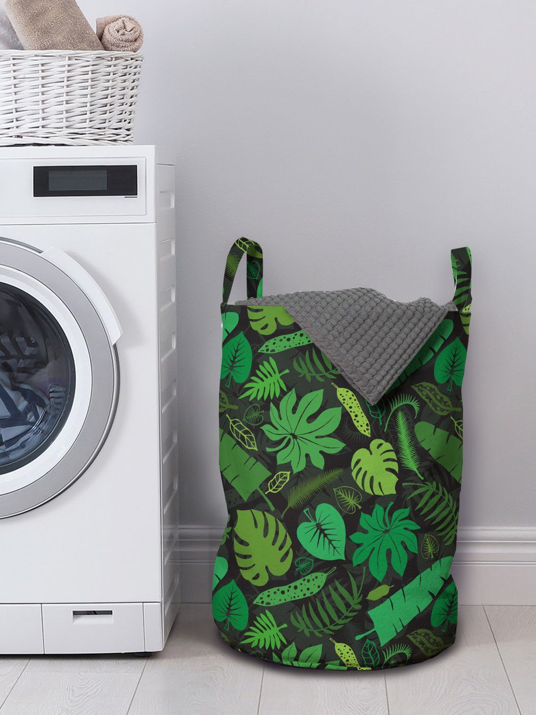 Abakuhaus Wäschesäckchen Wäschekorb mit Griffen Blatt Urwald Kordelzugverschluss Waschsalons, für Silhouetten Verschiedenes