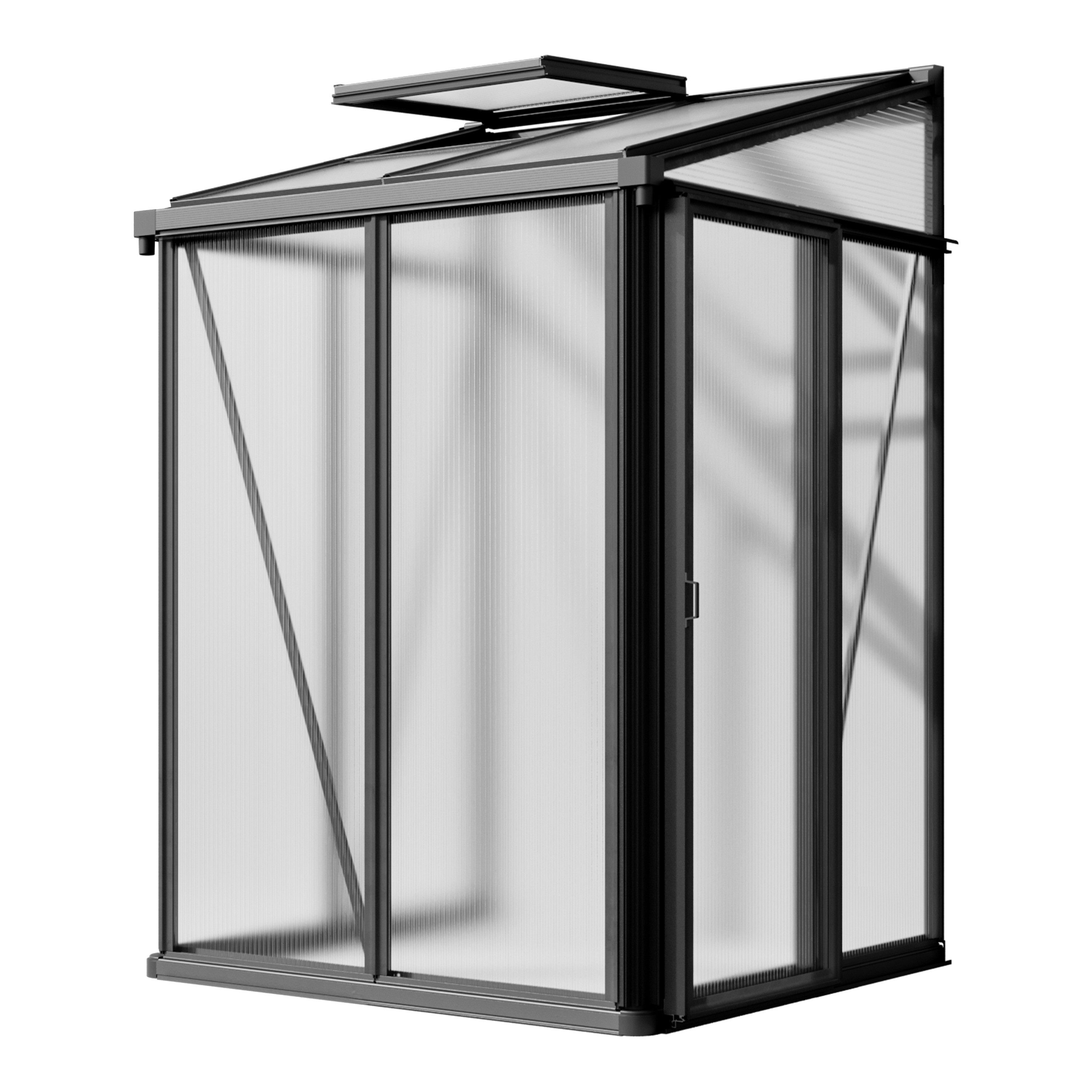 GFP Gewächshaus Anlehngewächshaus Flora 22 anthrazit, 16 mm Wandstärke, Seitenhöhe 175 cm