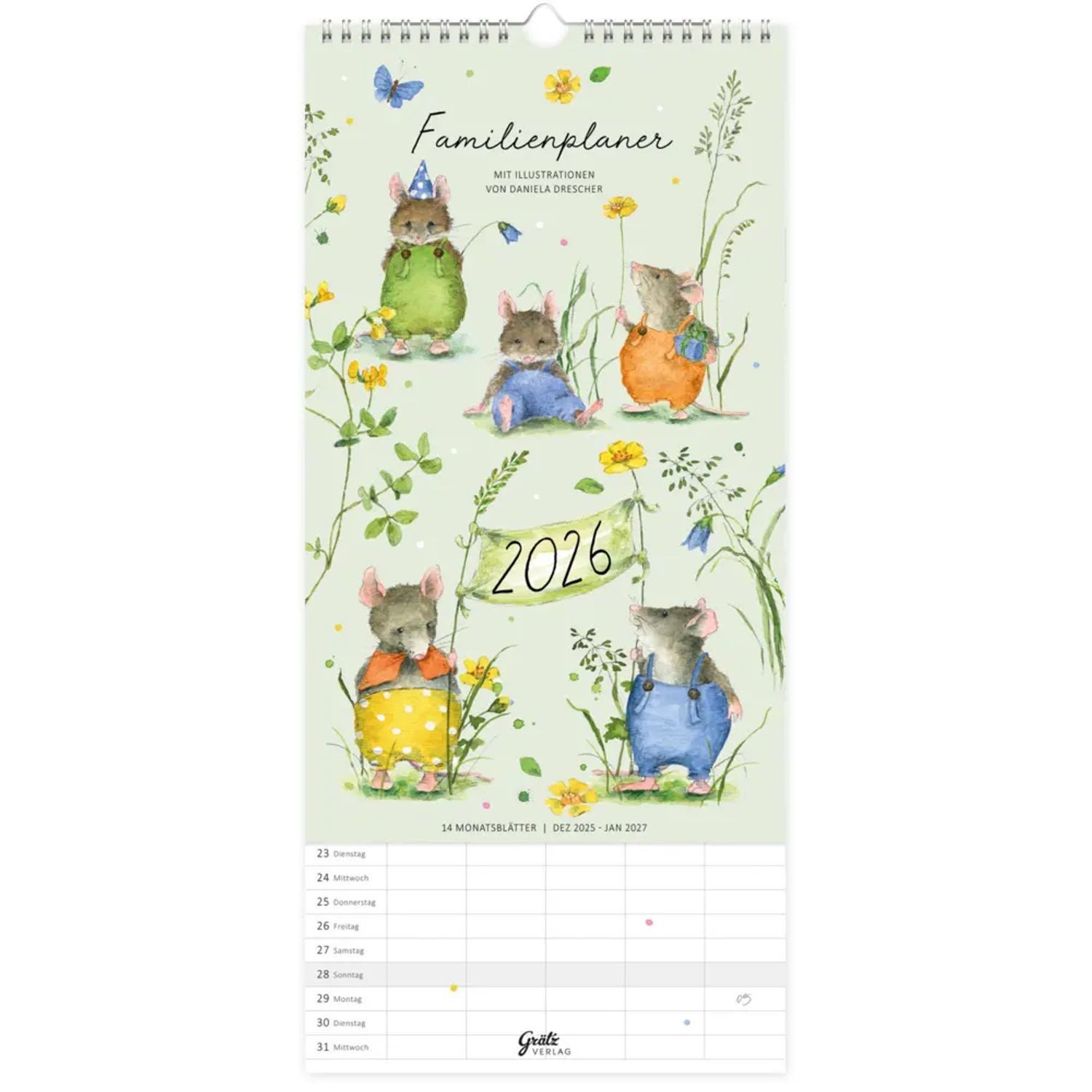 Grätz Verlag Familienkalender Familienplaner Mäuseparty 2026