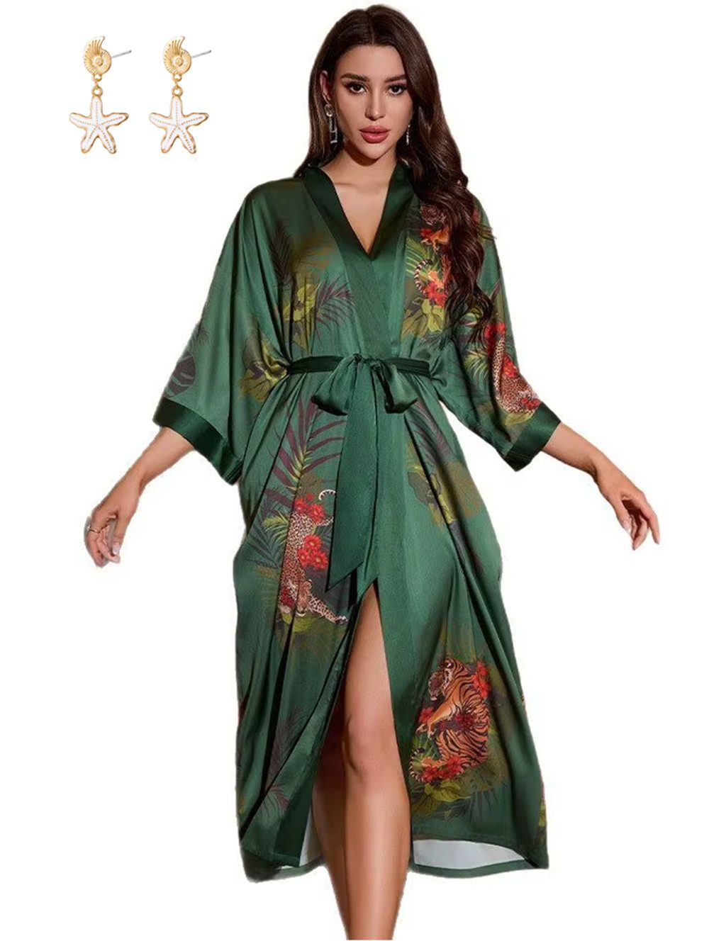 RWEUOQ Morgenmantel Langer Damen-Kimono Cardigan Bademantel günstig online kaufen