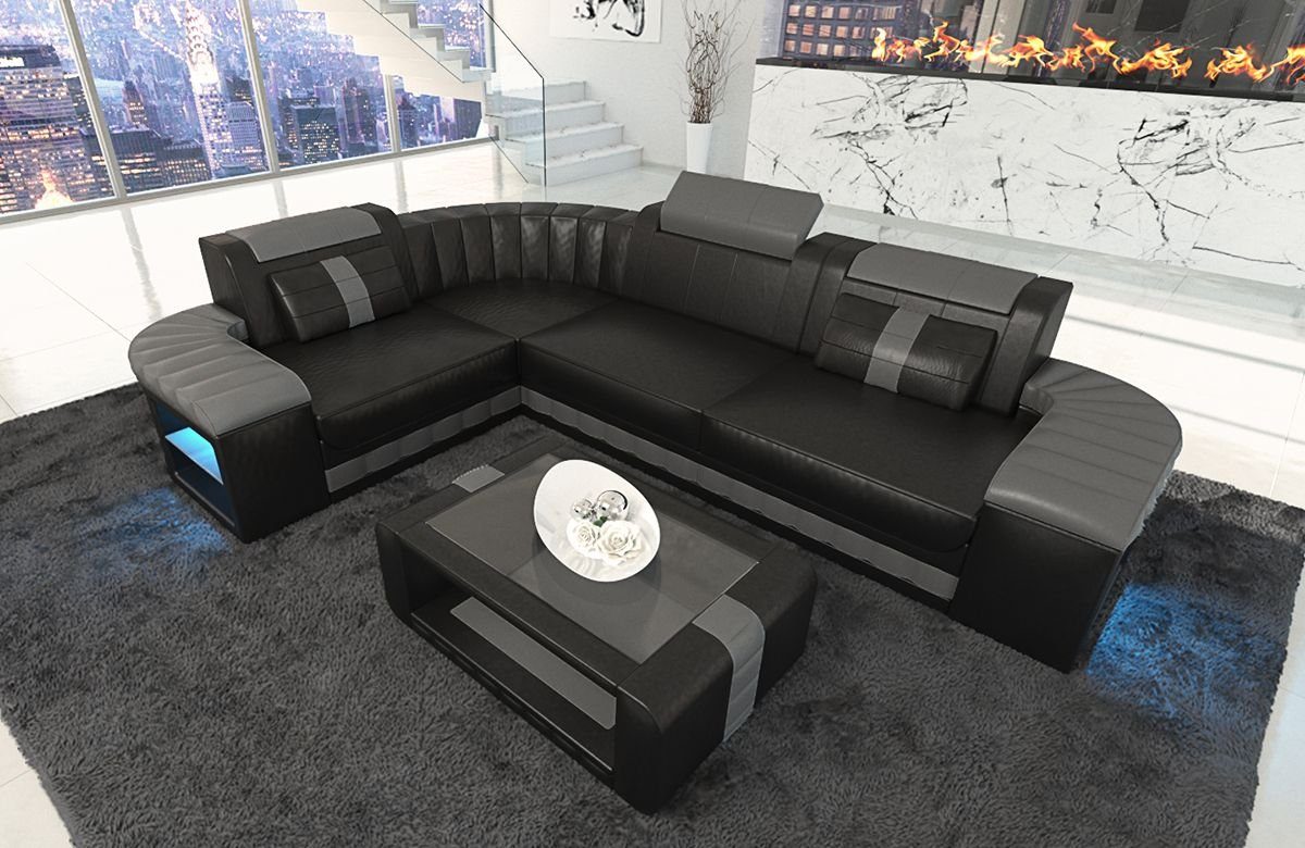 Sofa Dreams Ecksofa Bergamo - L Form Ledersofa, Couch, mit LED, wahlweise  mit Bettfunktion als Schlafsofa, Designersofa