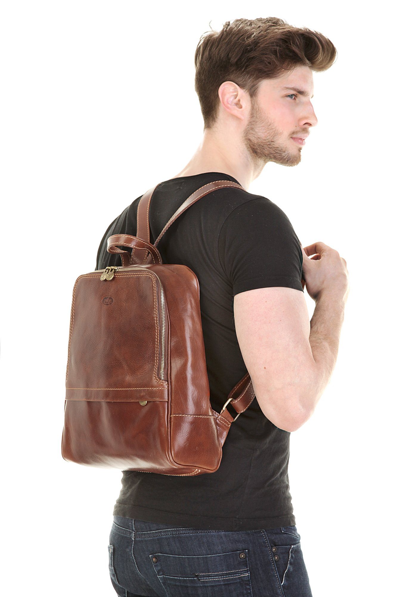 Piké Cityrucksack, echt Leder, Made in Italy