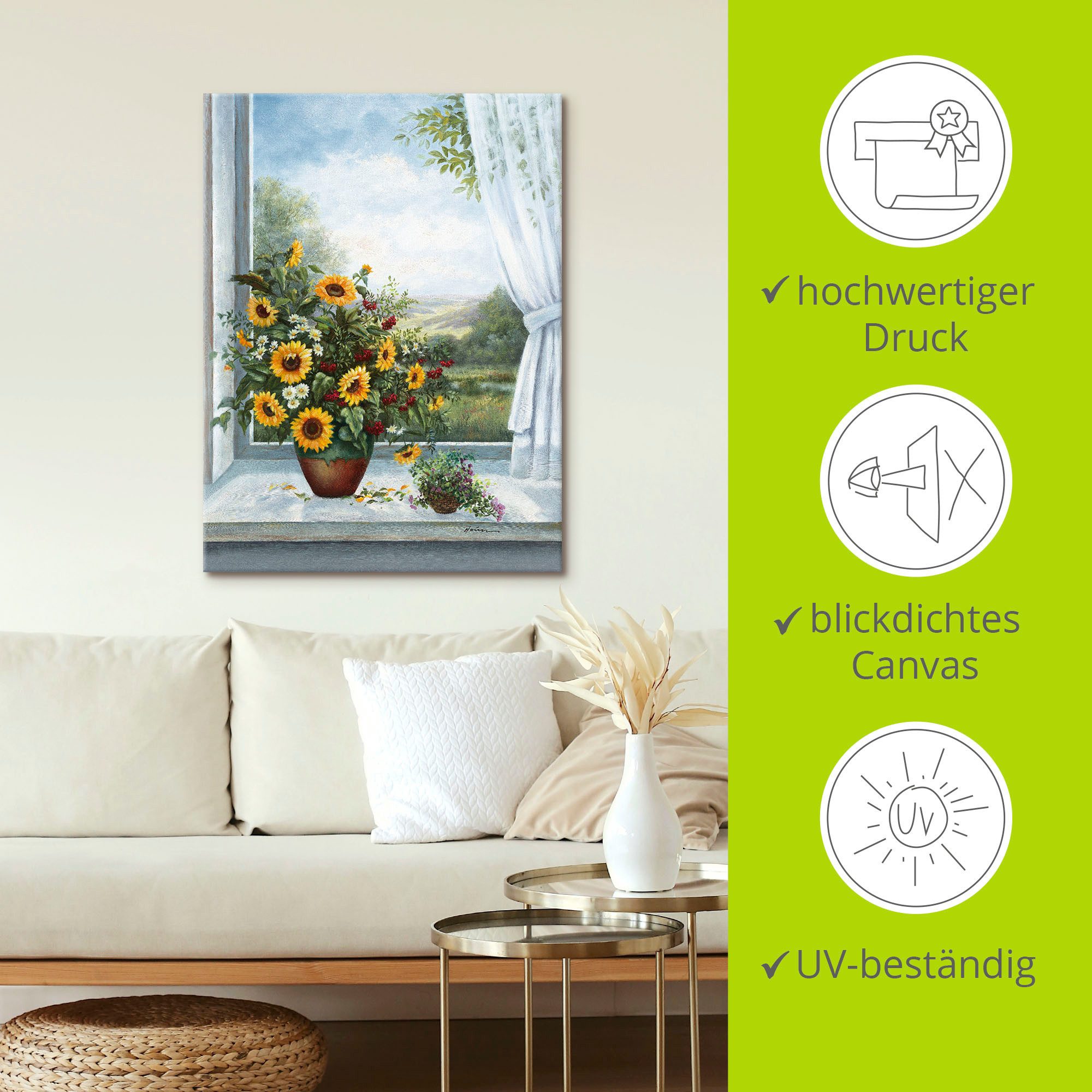 Artland Leinwandbild Sonnenblumen am Fenster, Arrangements (1 St), auf Holzrahmen gespannt – Bild 4 von 5