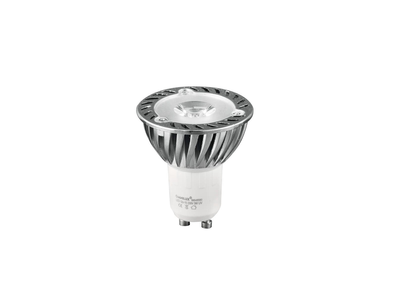 OMNILUX Spezialleuchtmittel OMNILUX GU-10 230V 1x3W LED UV aktiv, GU10, UV reflektierend