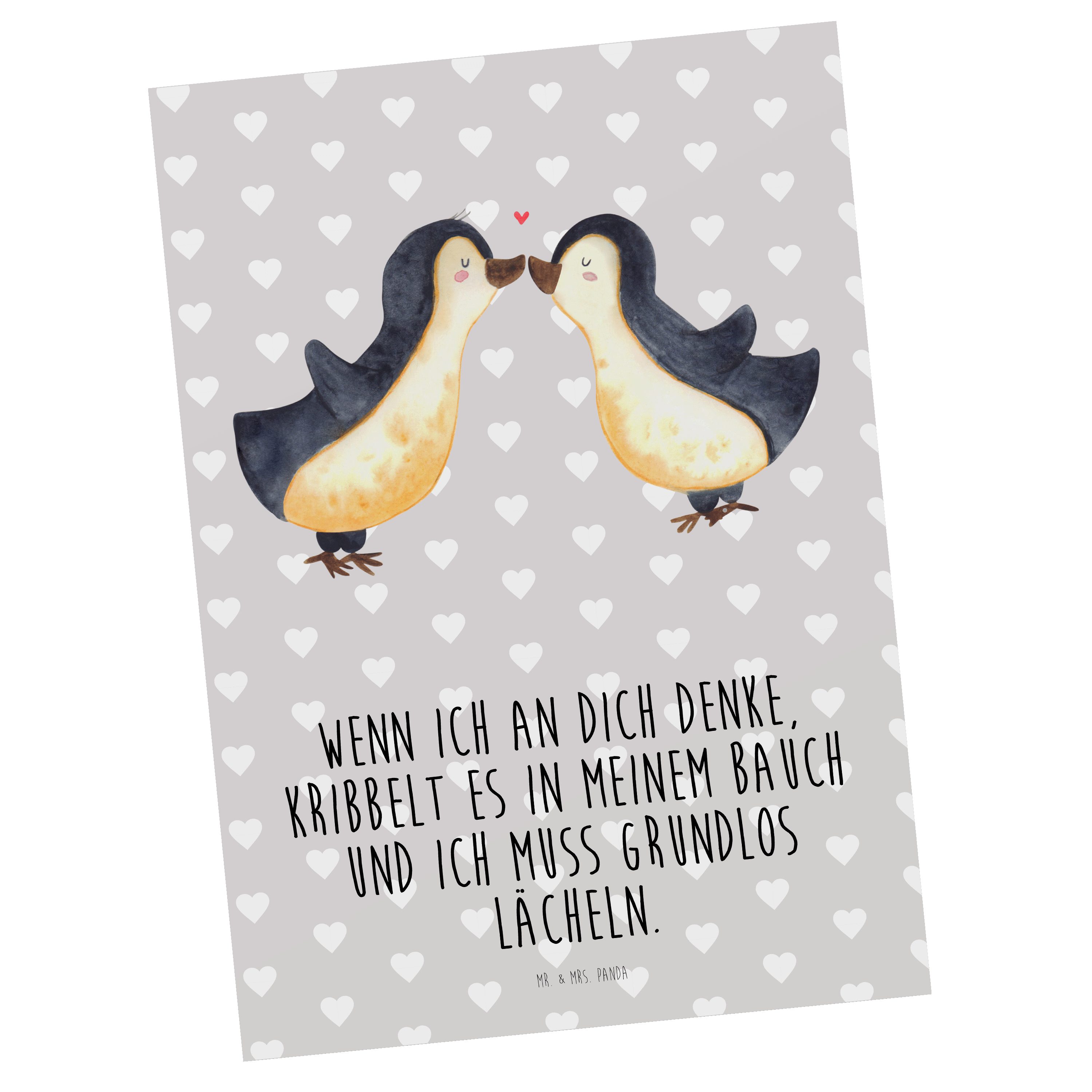 Mr. & Mrs. Panda Postkarte Pinguine Kuss - Grau Pastell - Geschenk, Karte, Partner, Liebesgesche