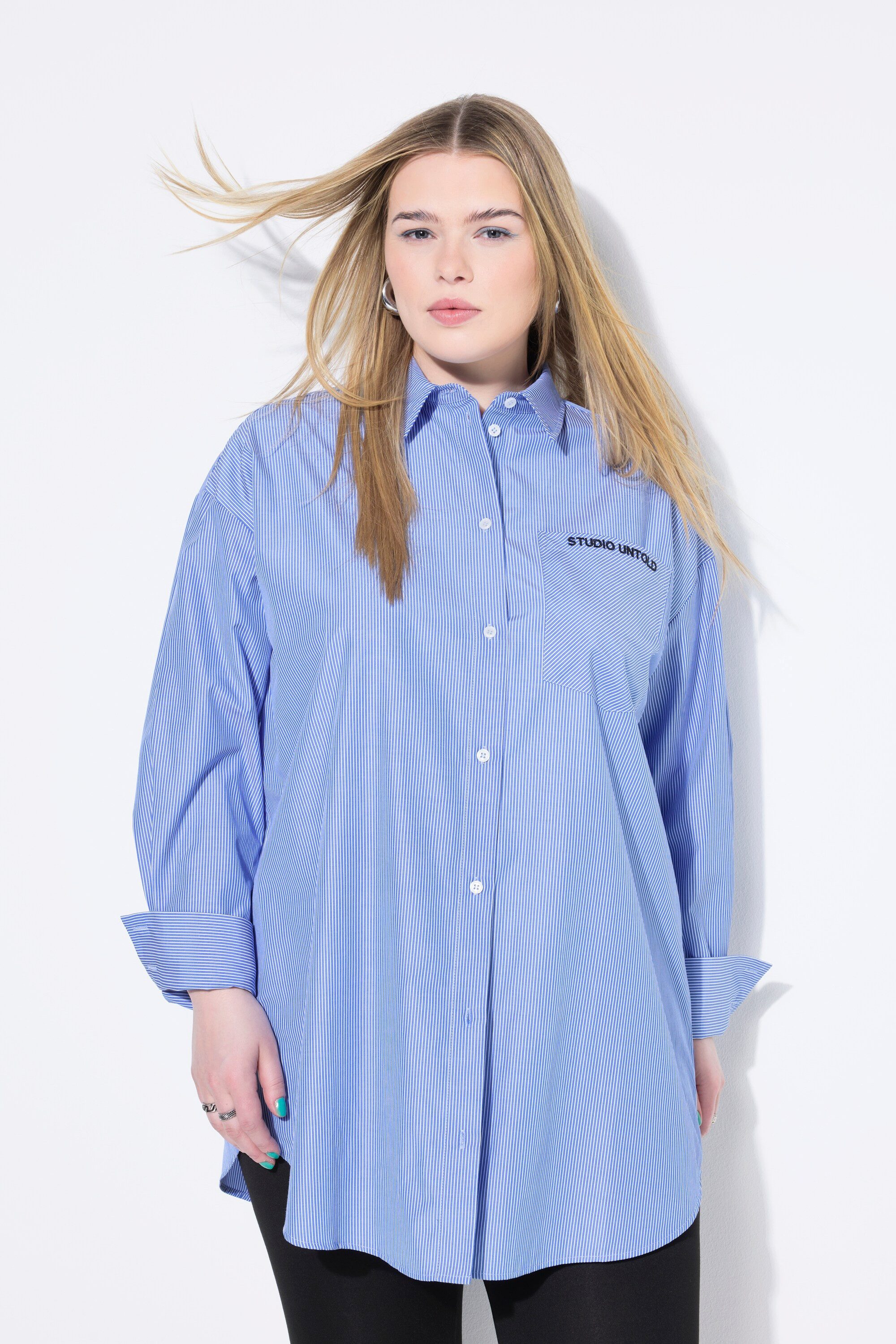 Studio Untold Hemdbluse Hemdbluse oversized Streifen bestickte Tasche günstig online kaufen