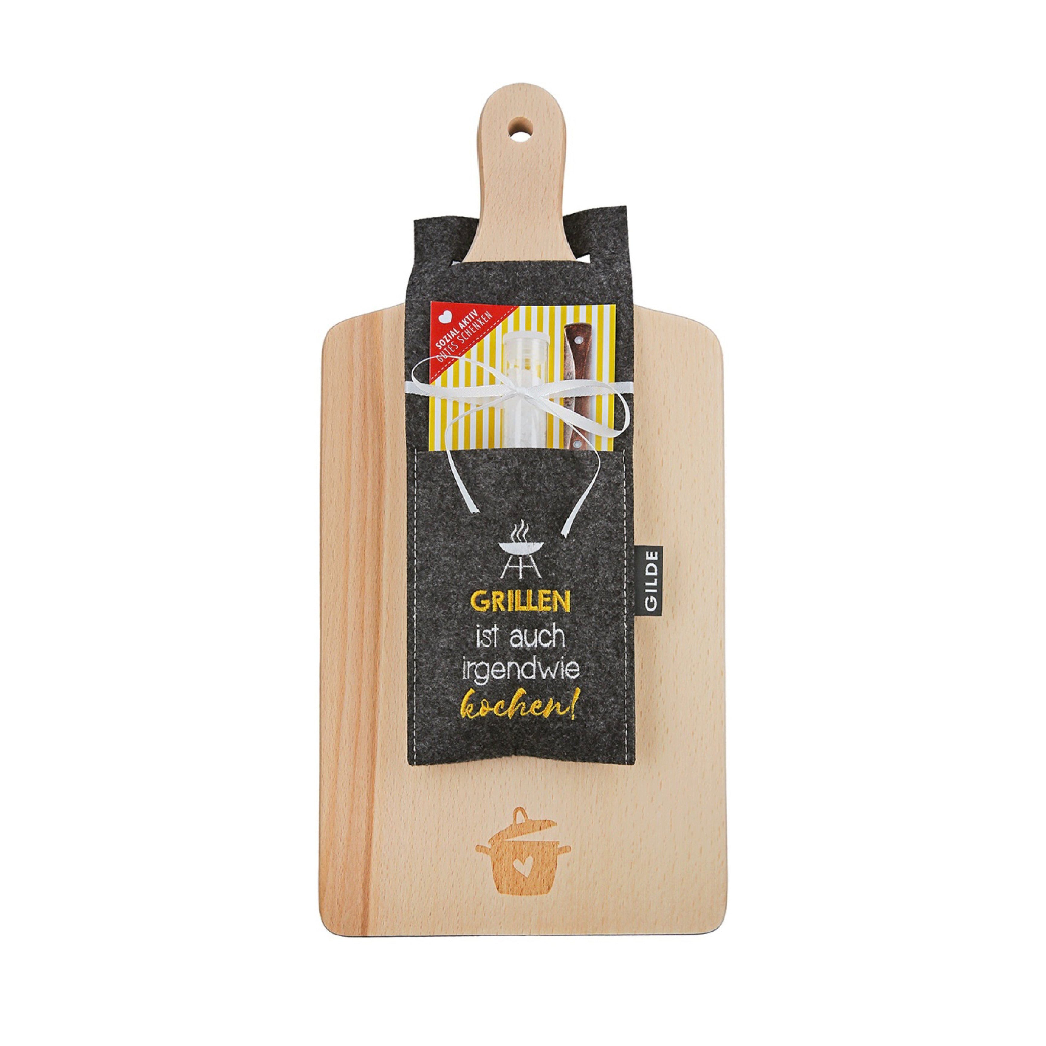GILDE Schneidebrett Schneidebrett aus Holz inkl. Meersalz als Geschenkidee von Gilde