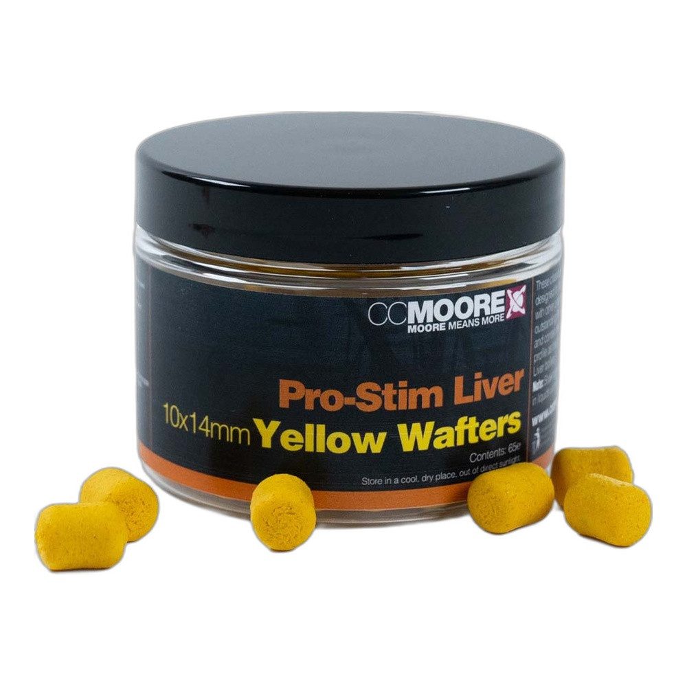 CC Moore Fischboilies Pro-Stim Liver Yellow Dumbell Wafters 10X14mm (65)