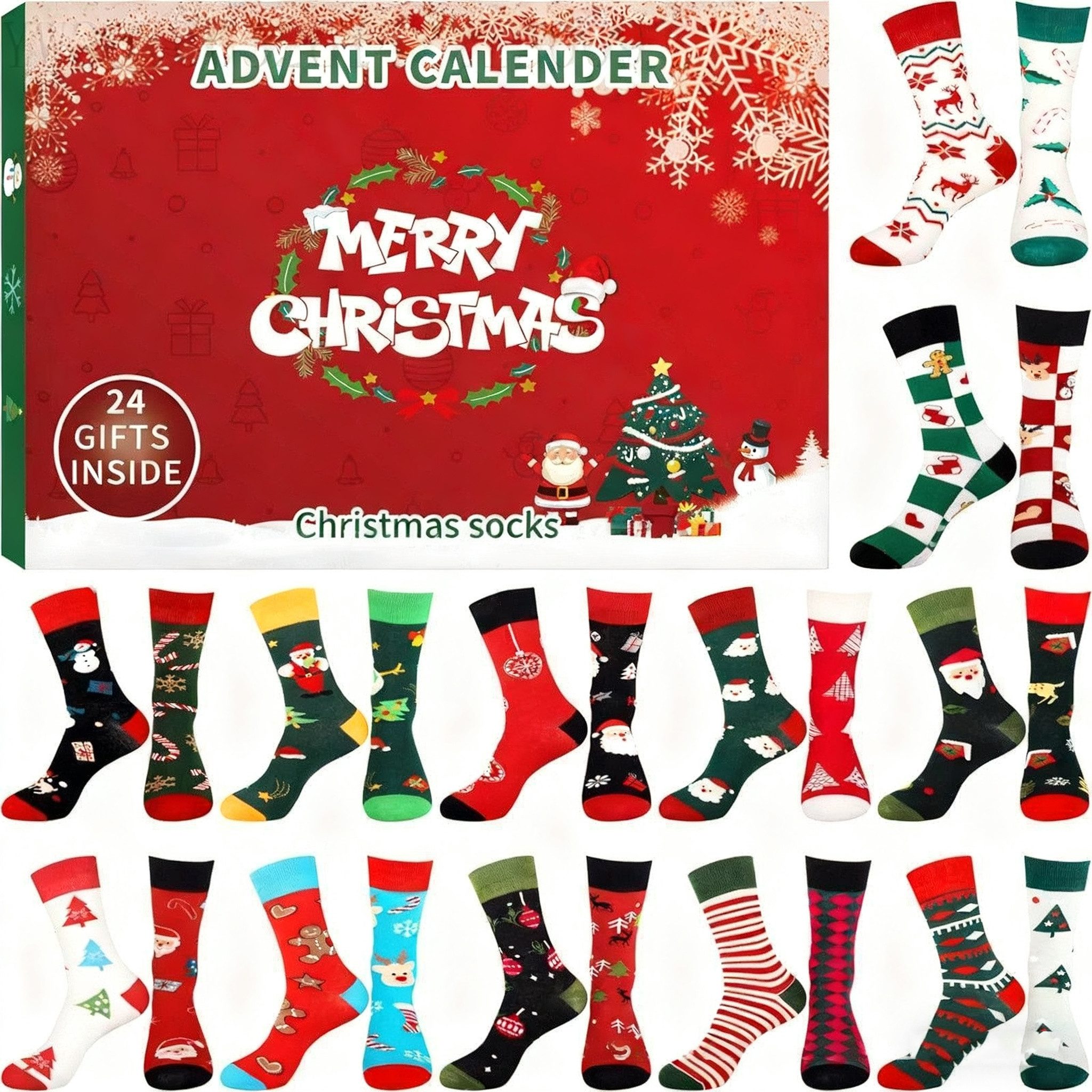 CLTYQ Freizeitsocken Weihnachtssocken,Weihnachten Adventskalender Socken mit 24 Artikel lustige Socken für Weihnachten,Kindersocken, Blindbox-Socken