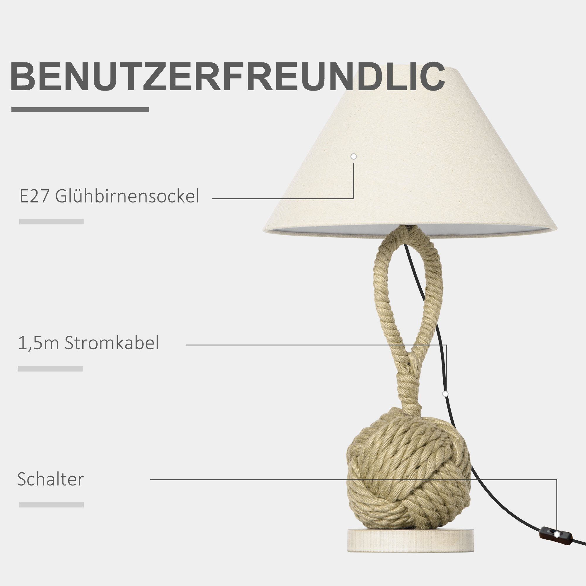 x HOMCOM 35 cm Design, 57.5 Tischlampe, Beige+Weiß Maritimes ohne Tischleuchte Leuchtmittel, 35 x Ein-,Ausschalter,