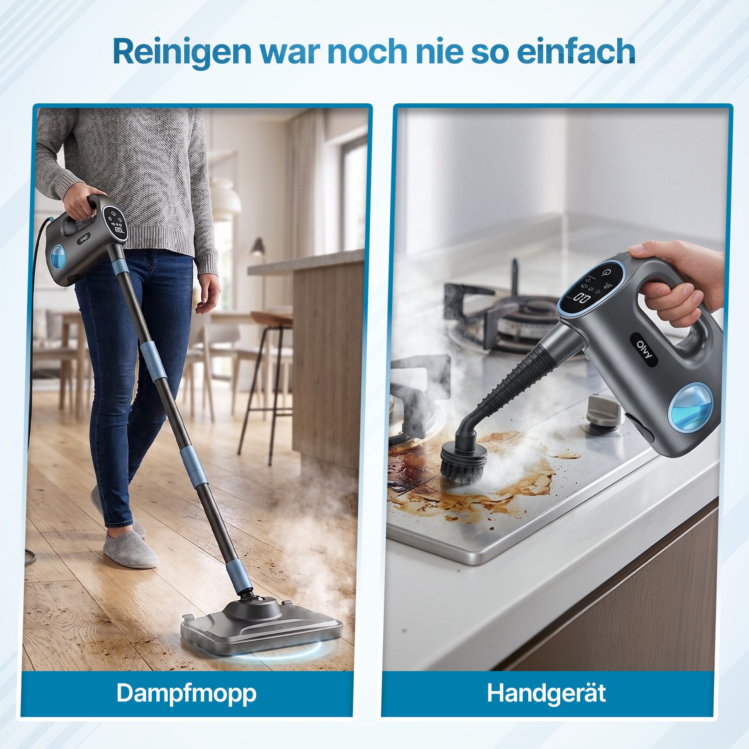 Olvy Handdampfreiniger Olvy 14-in-1 Dampfreiniger mit Wischfunktion und Touchscreen