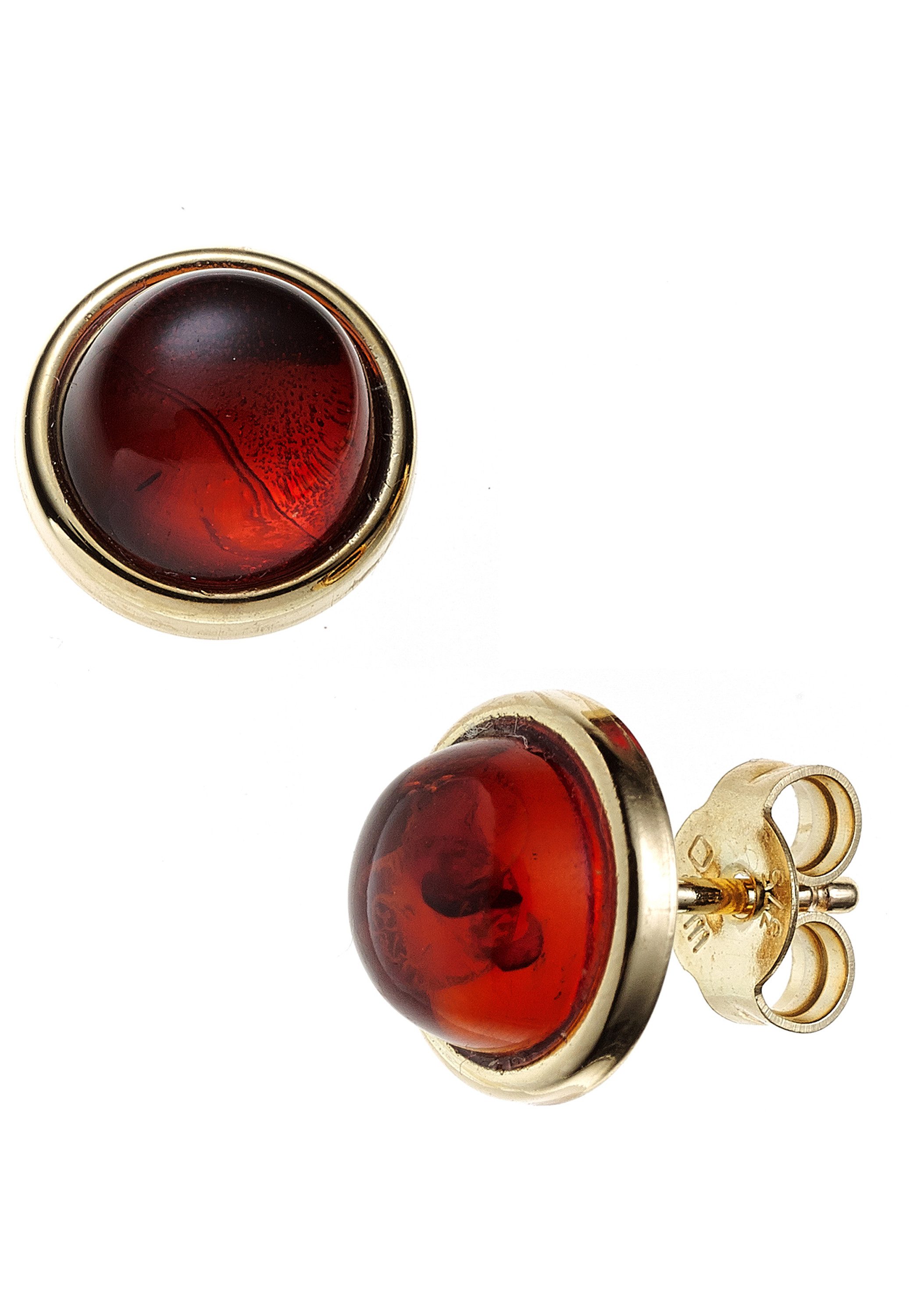 JOBO Paar Ohrstecker Ohrringe Bernsteinohrringe rund 10 mm, 375 Gold mit Bernstein