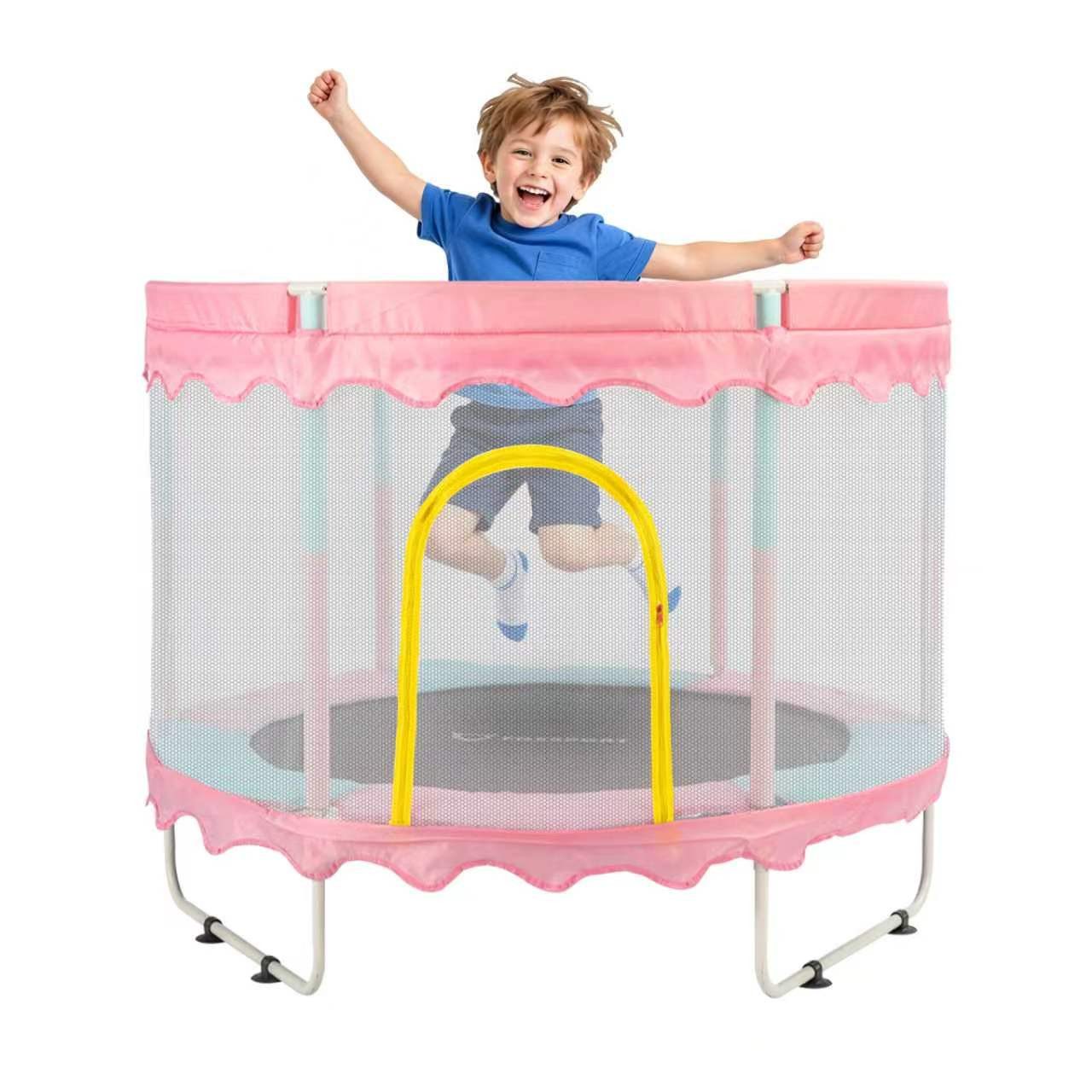 FOXSPORT Kindertrampolin, Gartentrampolin, Jumpingtrampolin, (150 × 150 × 110 cm (L * B * H), 150 tlg), Sicherheitsnetz mit Schaumstoff …