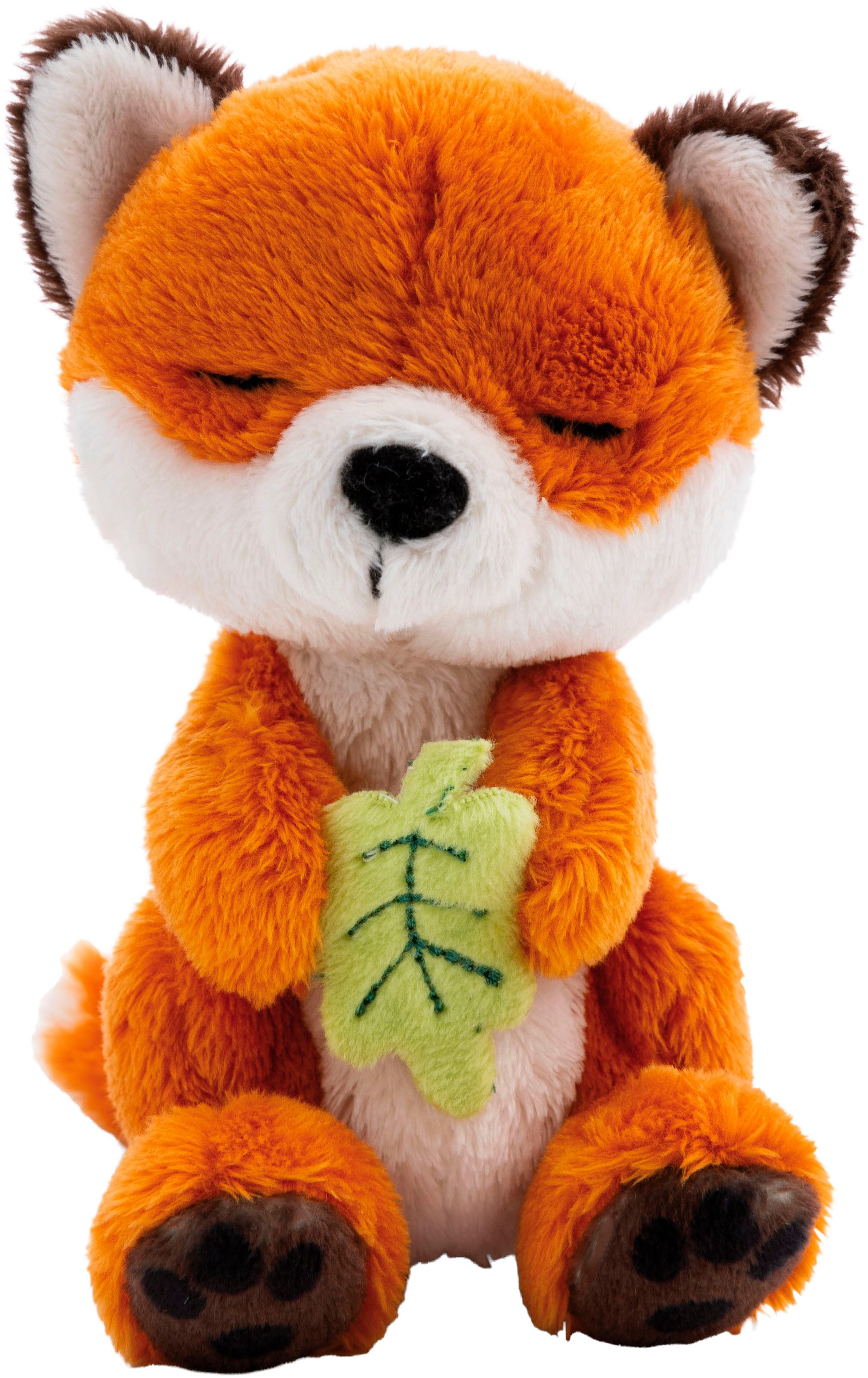 Nici Kuscheltier Sleeping Pets GREEN, Fuchs mit Blatt 12 cm schlafend im Körbchen grün