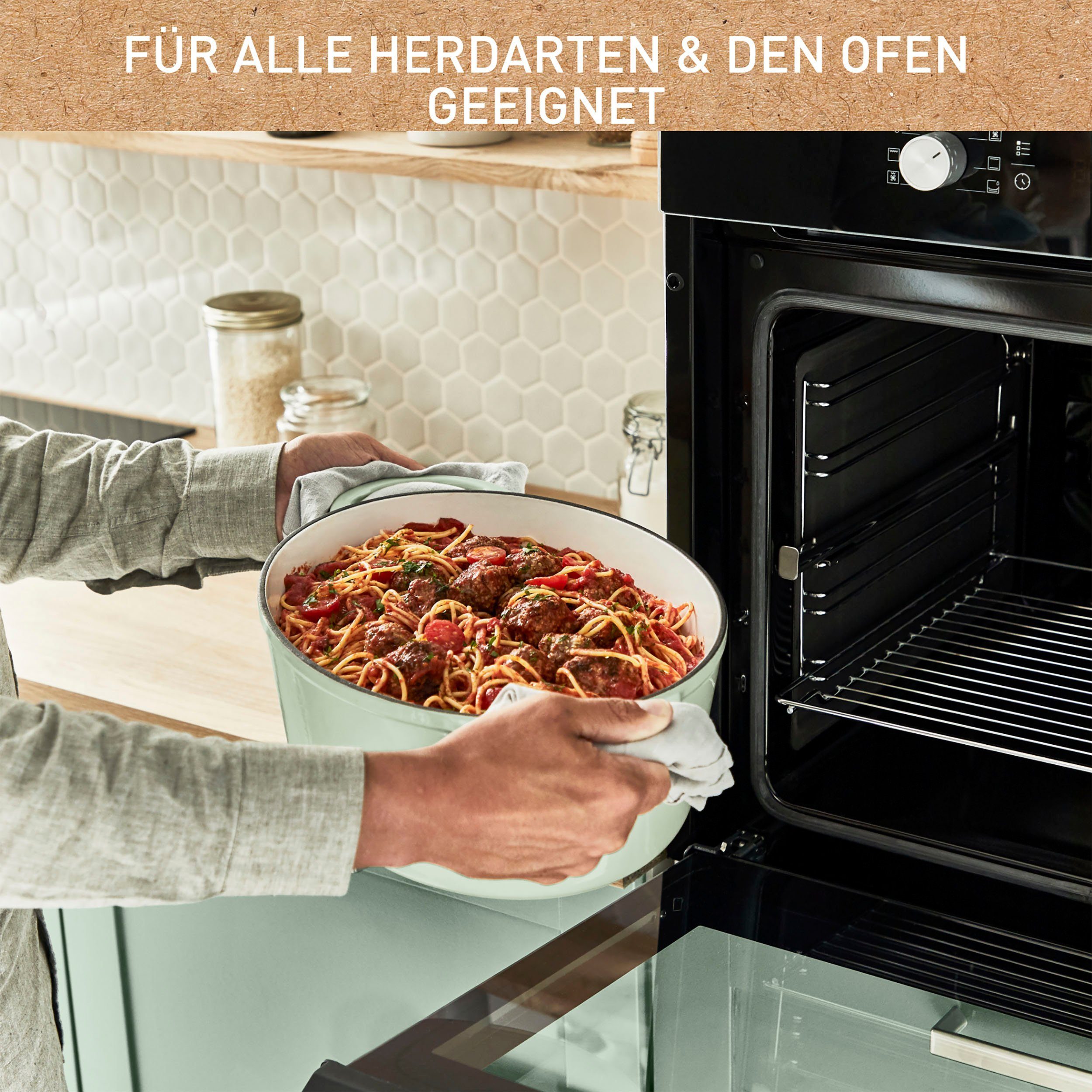 Tefal Bräter LOV Schmortopf mit Deckel, Ø 34 cm, oval, Gusseisen, Induktion, für alle Herdarten geeignet, inkl. E-Book, Gänsebräter