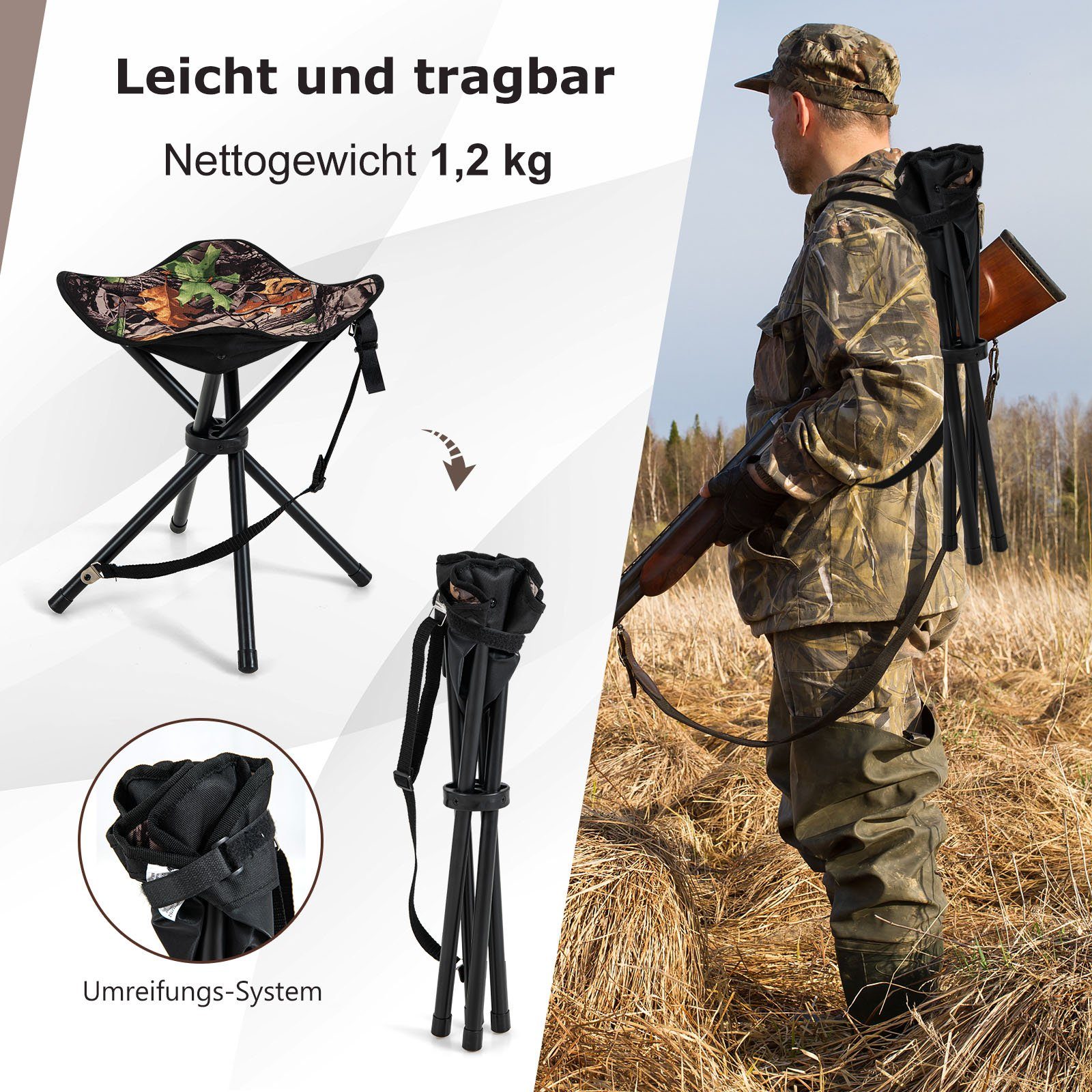 COSTWAY Campinghocker Vierbein Set 2er Schultergurt mit Falthocker