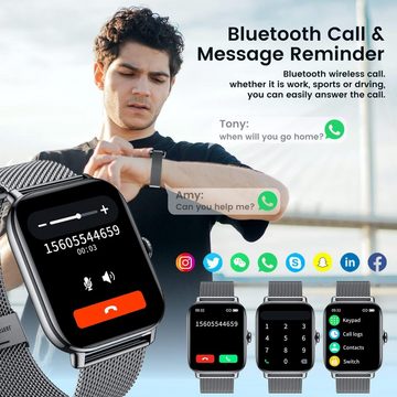 Motsfit Smartwatch (1,85 Zoll, Android iOS), mit Telefonfunktion IP68 Wasserdicht SpO2 Pulsuhr 100+ Sportmodi Uhren