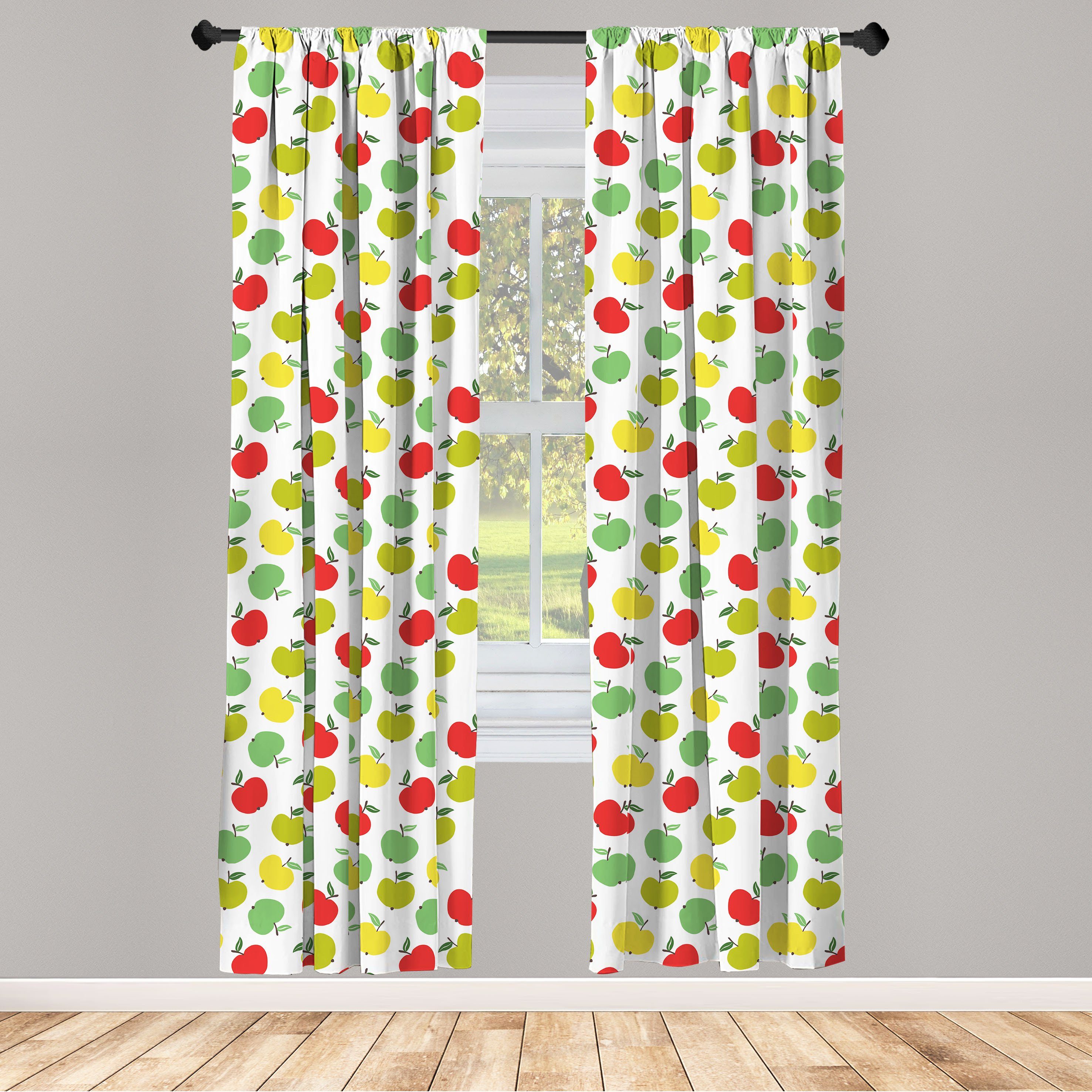 Gardine Vorhang für Wohnzimmer Schlafzimmer Simplistic Microfaser, Abakuhaus, Äpfel Obst Repetitive Dekor