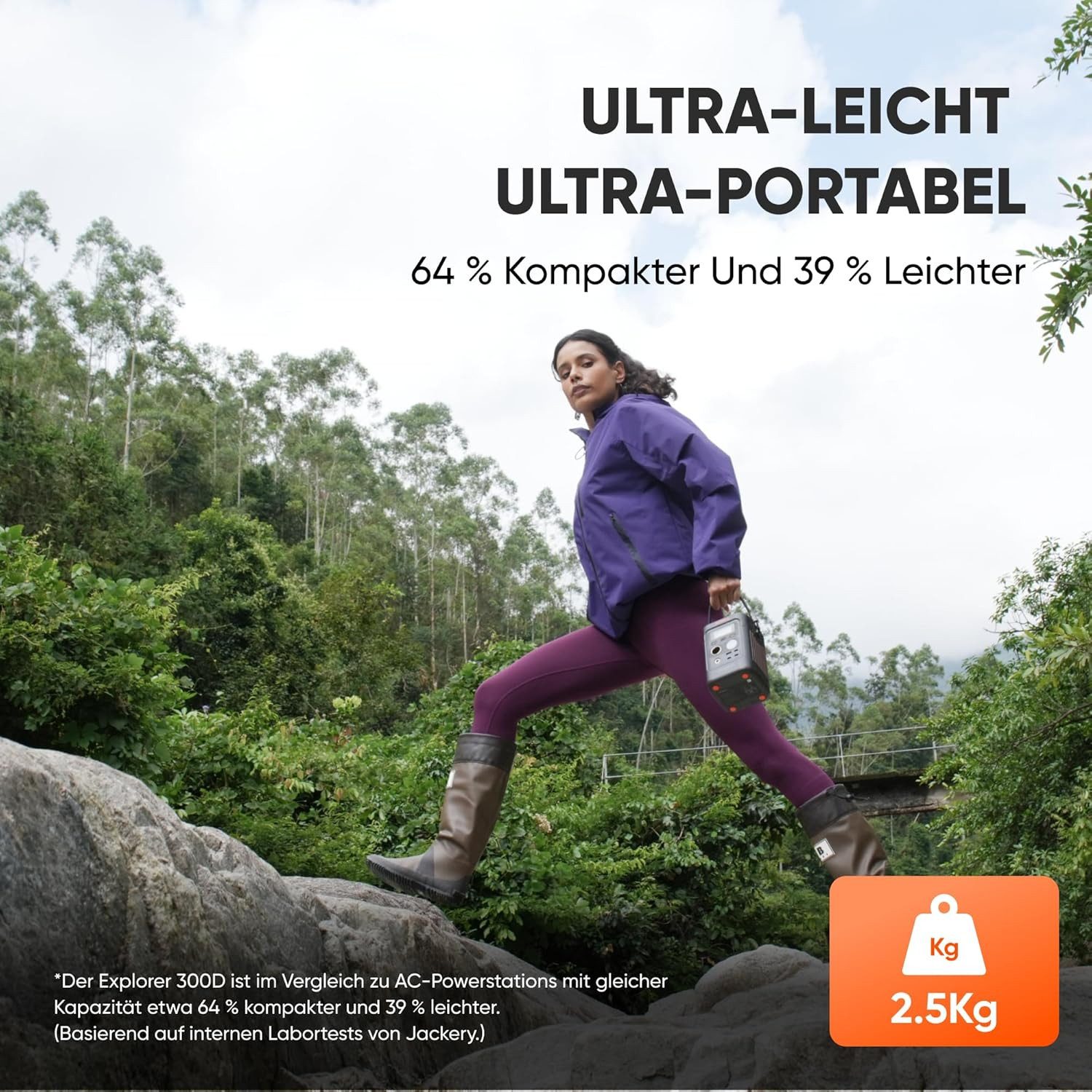 Jackery Explorer 300D Portable Power Station, 288Wh LFP Battery, 300W DC Power, 2x USB-C up to 140W, Power Bank for Camping, Travel & RVs, 15000 mAh (12V), with 102W GaN Fast Charger