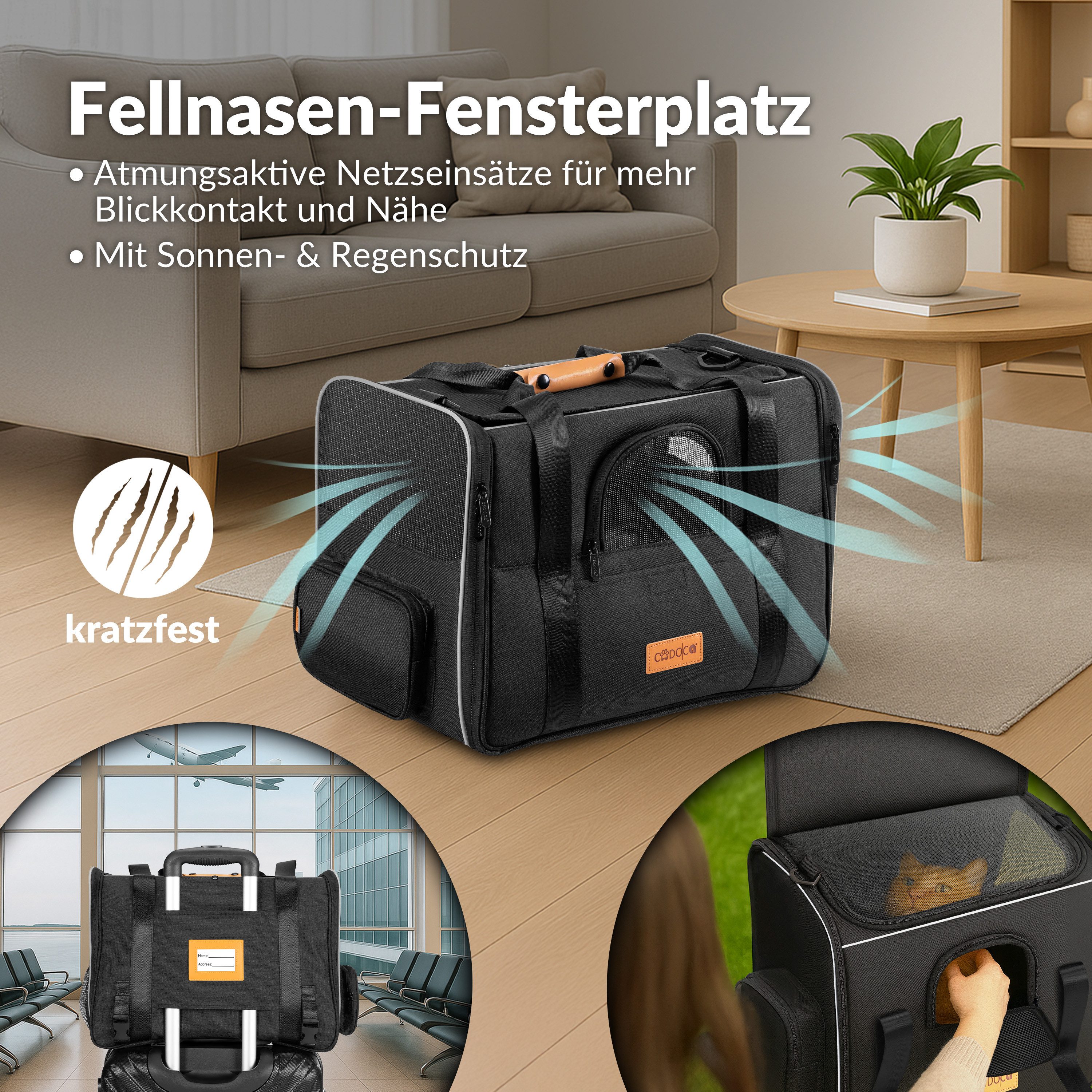 Cadoca Tiertransportbox, Tiertransporttasche faltbar Box Transporttasche Hund Katze anthrazit