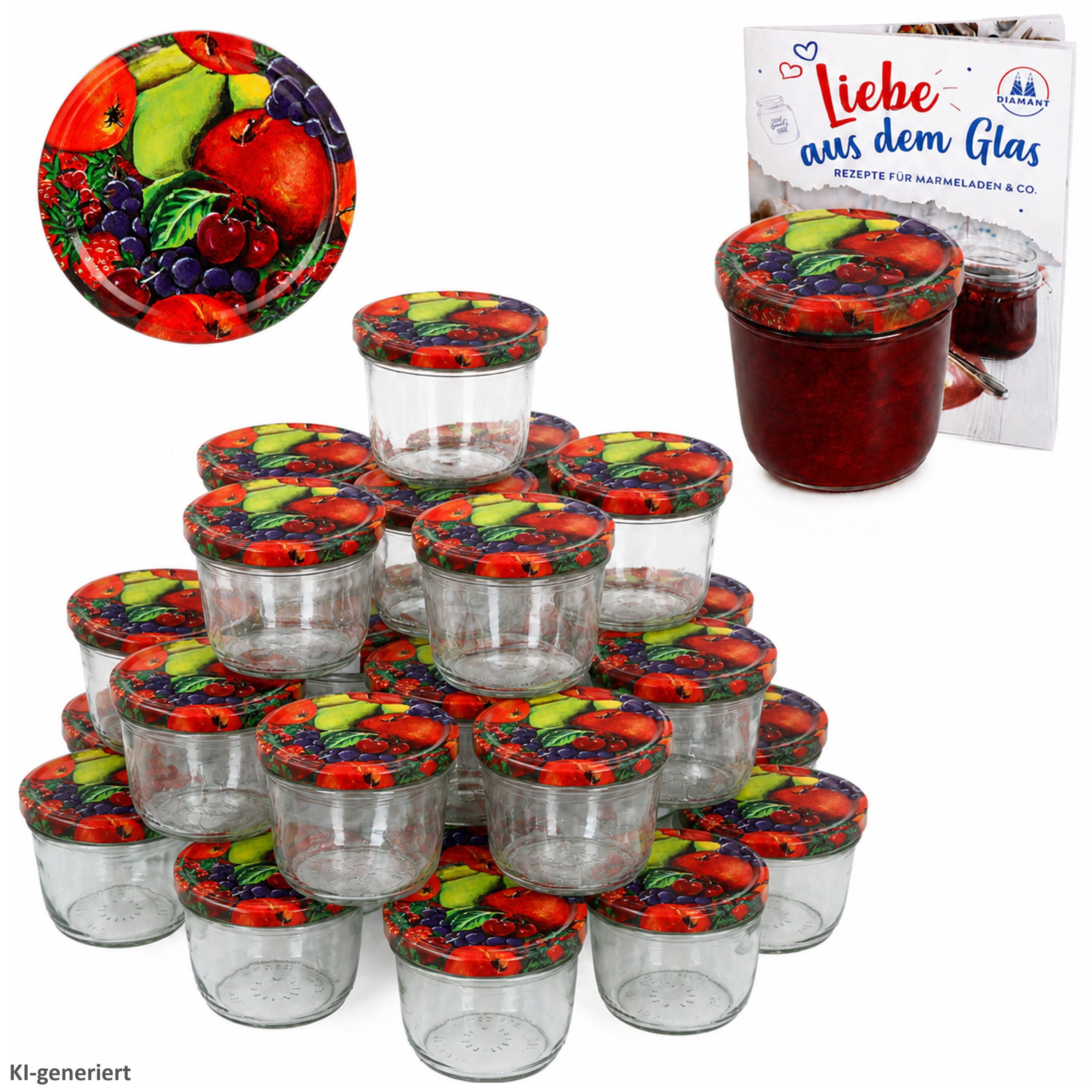 MamboCat Einmachglas 100er Set Sturzglas 230 ml Einmachglas To 82 Obst Dekor Deckel, Glas