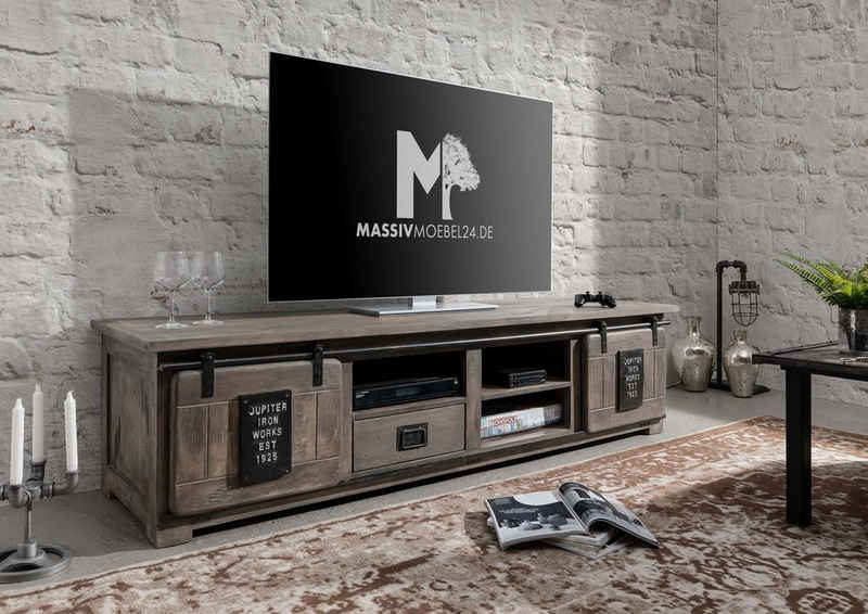 Massivmoebel24 TV-Board TV-Board Mango 200x55x50 grau lackiert RAILWAY #251