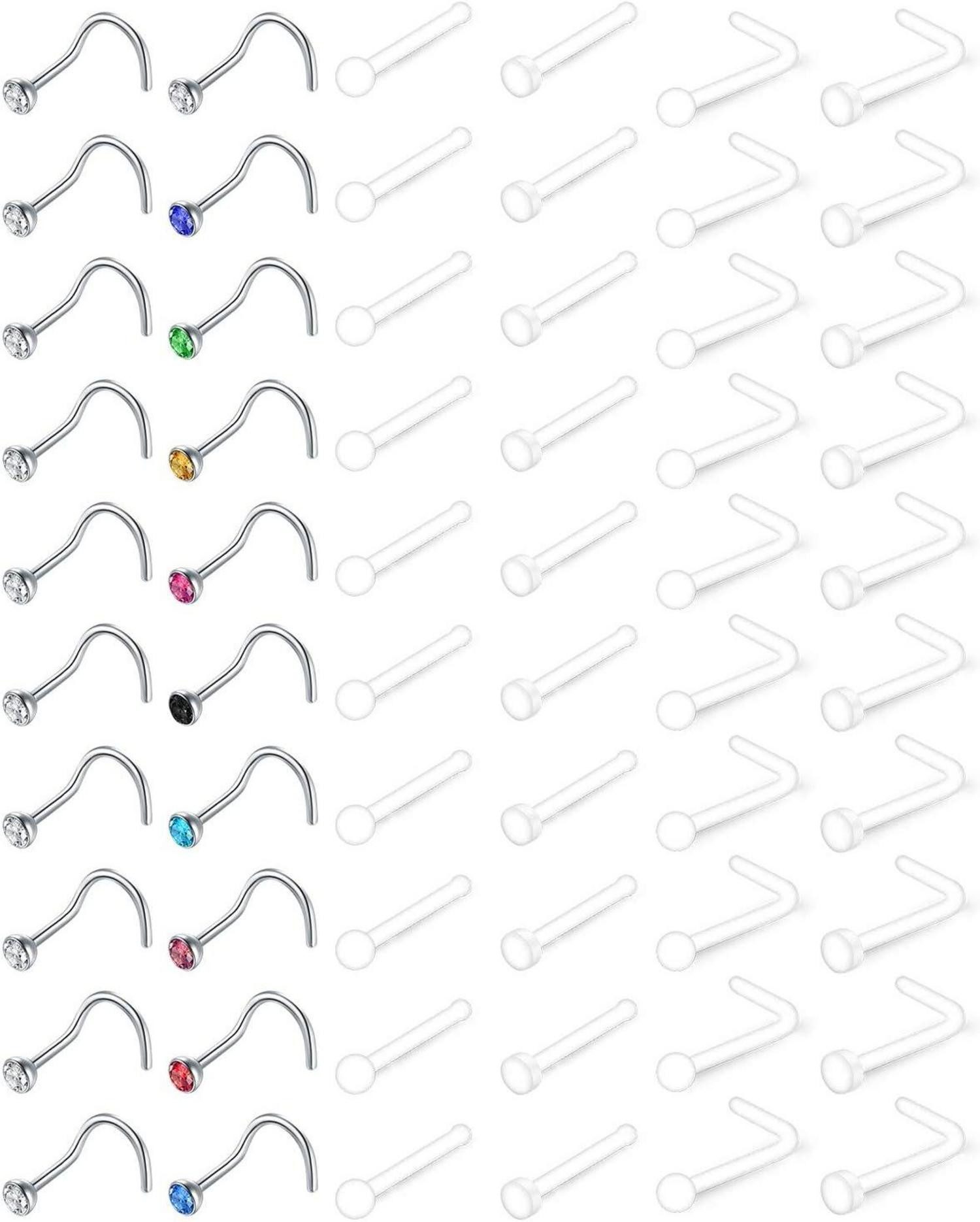 Mayhoop Nasenpiercing-Set 38-50 STK Flexibler Bioflex Nasenpiercing Retainer 18G/20G CZ