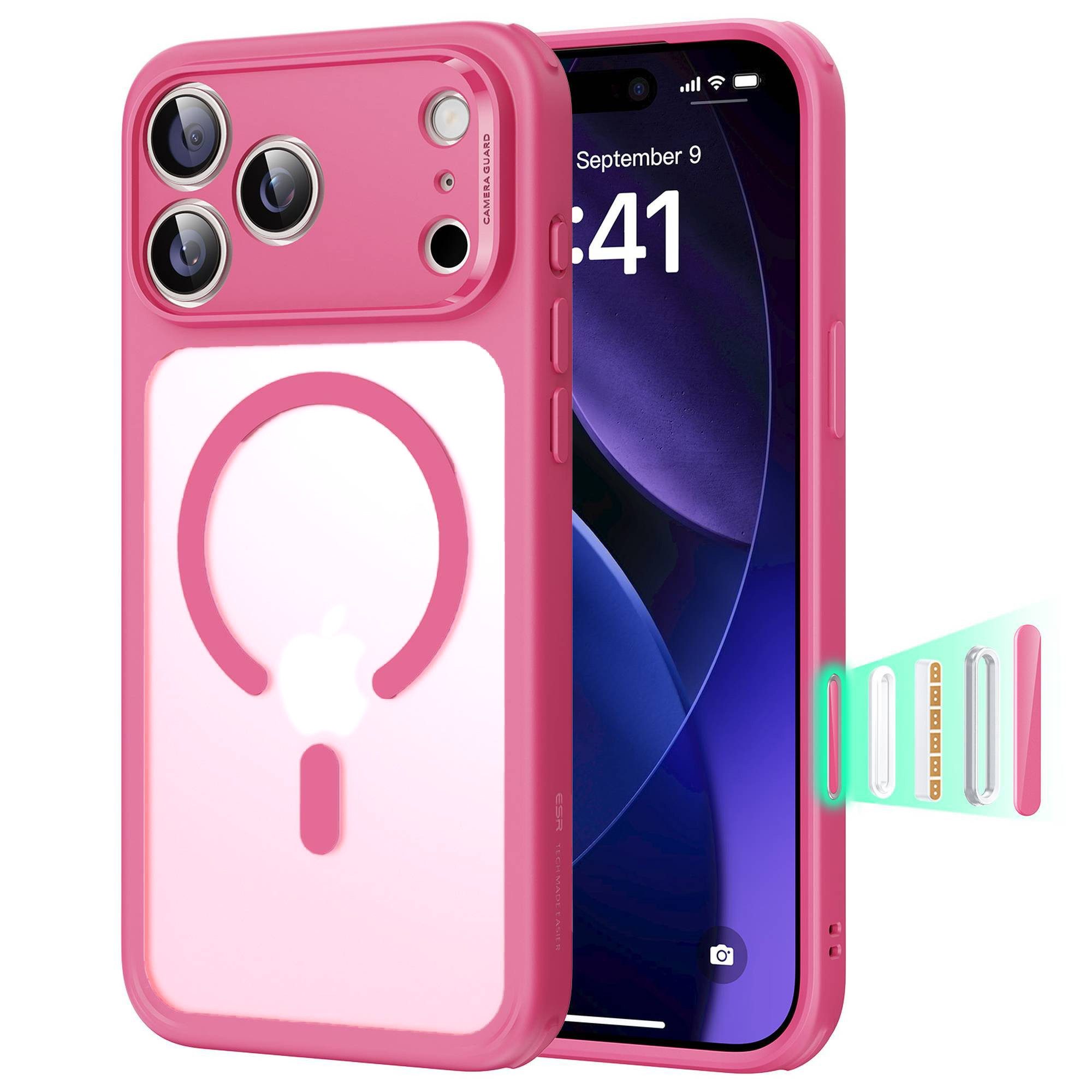 ESR Handyhülle Classic Hybrid HaloLock Case für iPhone 17 Pro, Kamerasteuerung Taste, 3,3m Fallschutz, 1,5kg Magnetkraft
