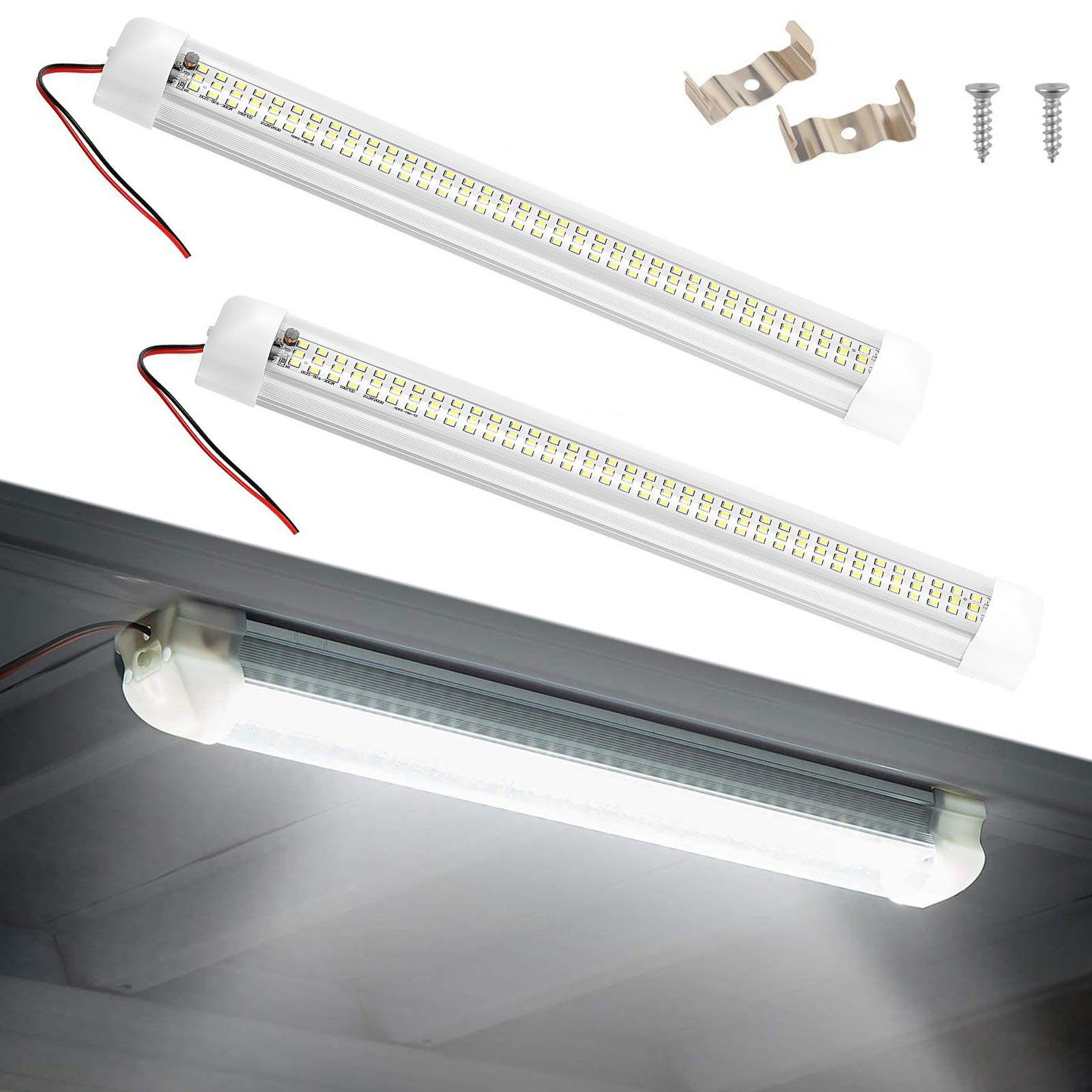 LETGOSPT LED Lichtleiste 2x LED Innenlichtleiste 108 LEDs, 12V LED Leuchtet Auto Beleuchtung, LED fest integriert, ‎Kaltweiß, für Auto Wohnmobile LKW Van Fahrzeugwartung Beleuchtung 2 Stück