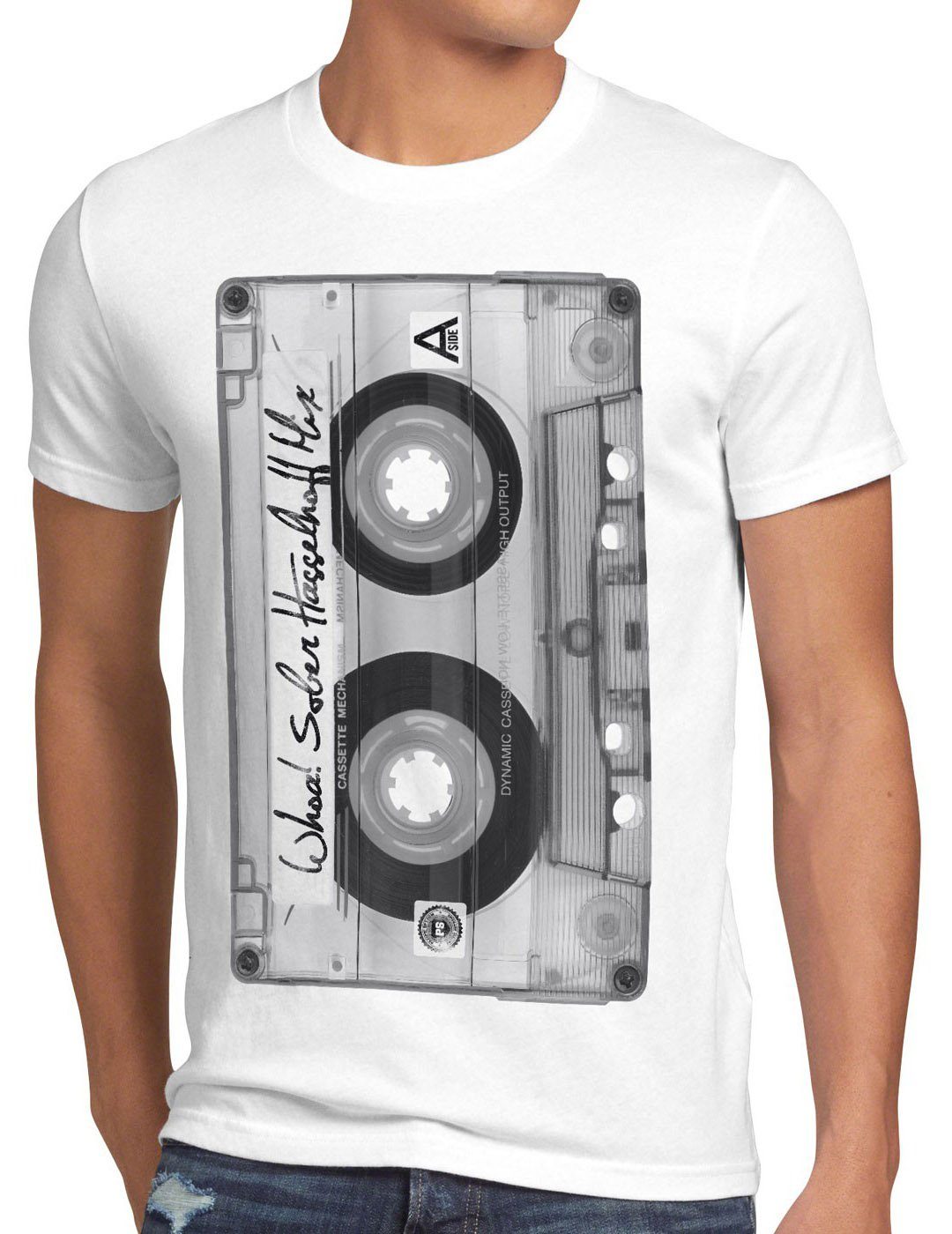 style3 Print-Shirt Herren T-Shirt DJ Kassetten fotodruck mc musik disco 80er 90er retro S M L XL XXL XXXL weiß