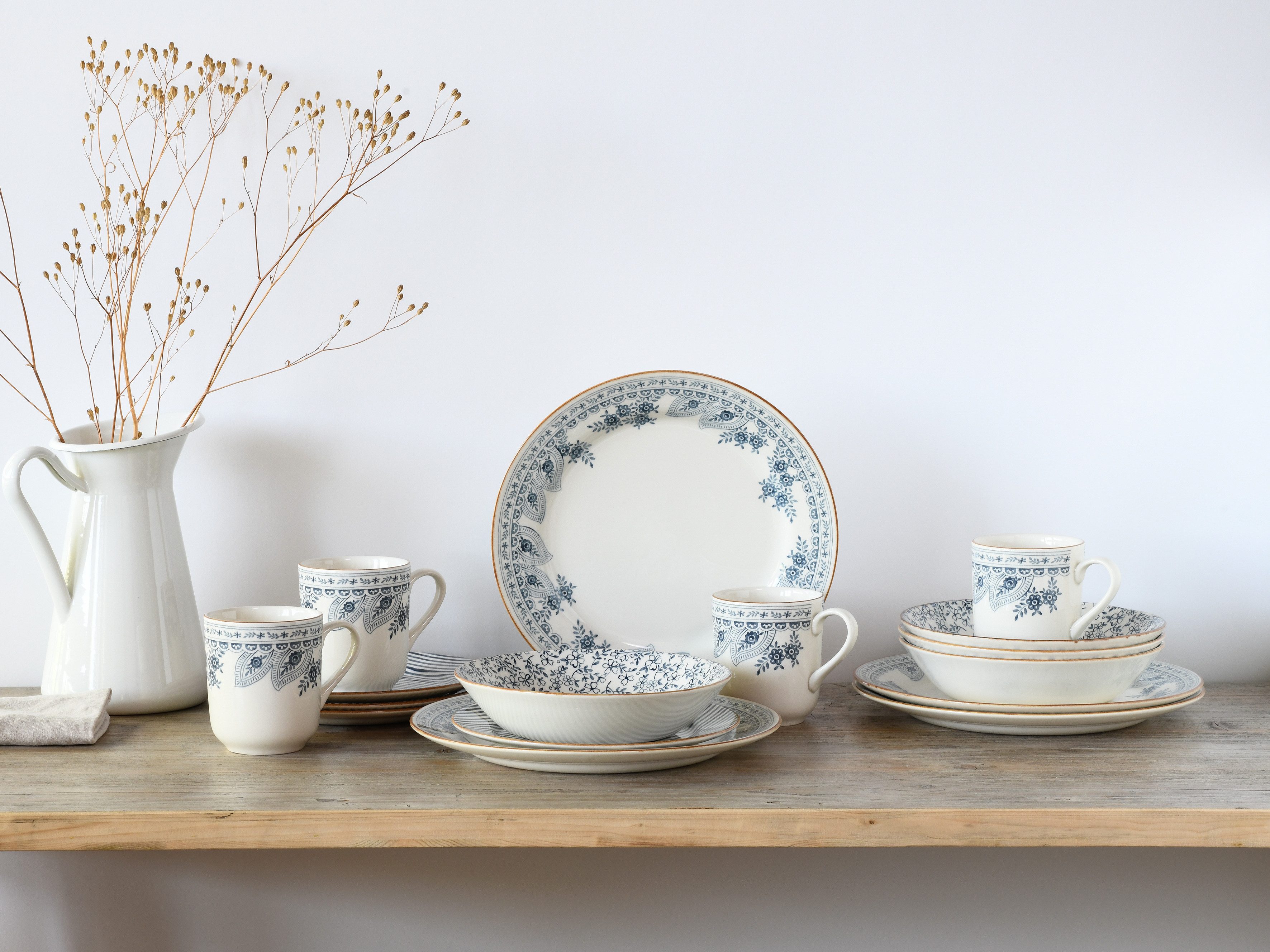 CreaTable Kombiservice Euböa, Kombi-Service 16-tlg (16-tlg), 4 Personen, Steingut, Blaue Motive