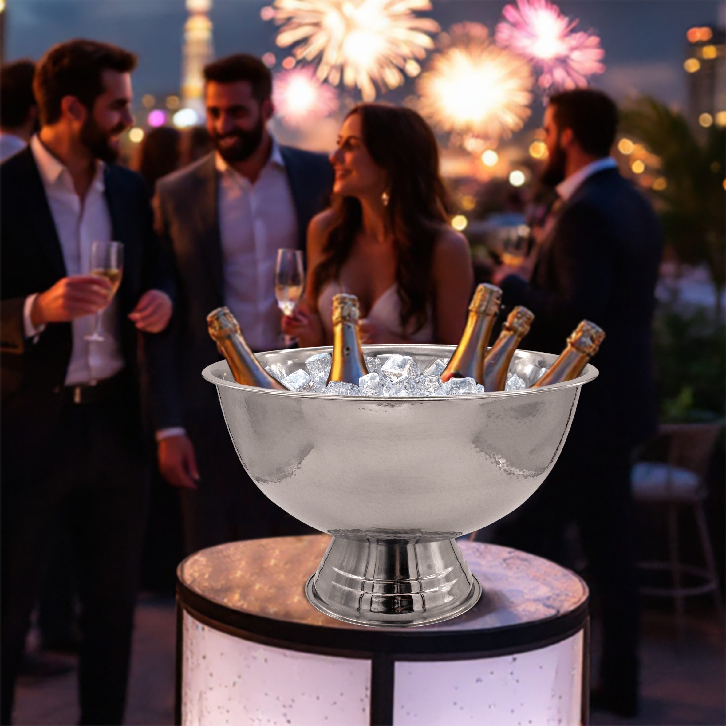 Spetebo Wein- und Sektkühler Edelstahl Champagnerschale Sektkühler - Ø 40 cm, gehämmert