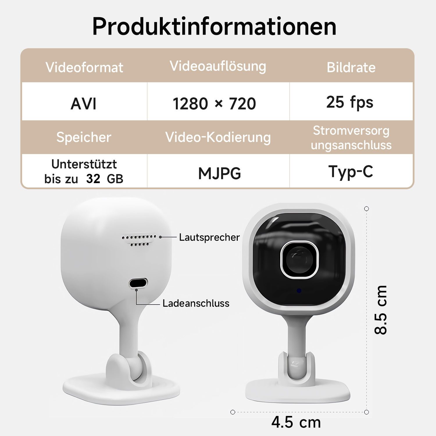 AIMAX Überwachungskamera Innen HD 1080p Wifi Mini Kamera Wlan mit Nachtsicht Bewegungserkennung (Zwei-Wege-Kommunikation/Audio,Bewegungsalarm, 32GB TF-Karte, 1-tlg., Mini Live Überwachungskamera Ideal für Haus, Vogelhaus, Nistkasten, Babyphone/Haustierkamera Innenbereich Überwachungskamera)