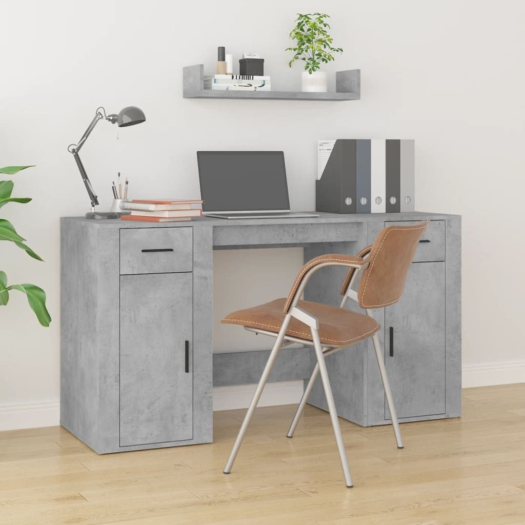 furnicato Schreibtisch mit Stauraum 100x49x75 cm Betongrau (1-St), Arbeitsplatz mit integriertem Schrank und Türen für das Büro