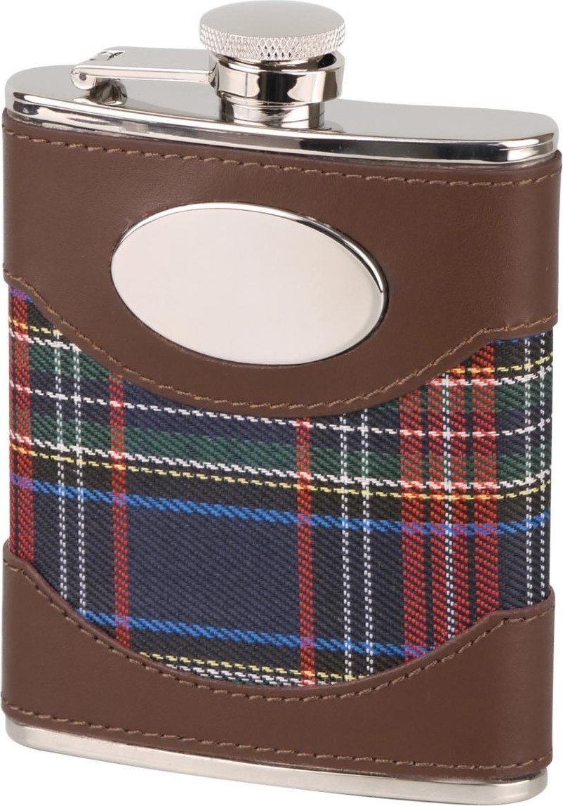 Hauser Flachmann Flachmann Edelstahl, Leder, Karo, 6 oz / 180 ml, Gravurfeld