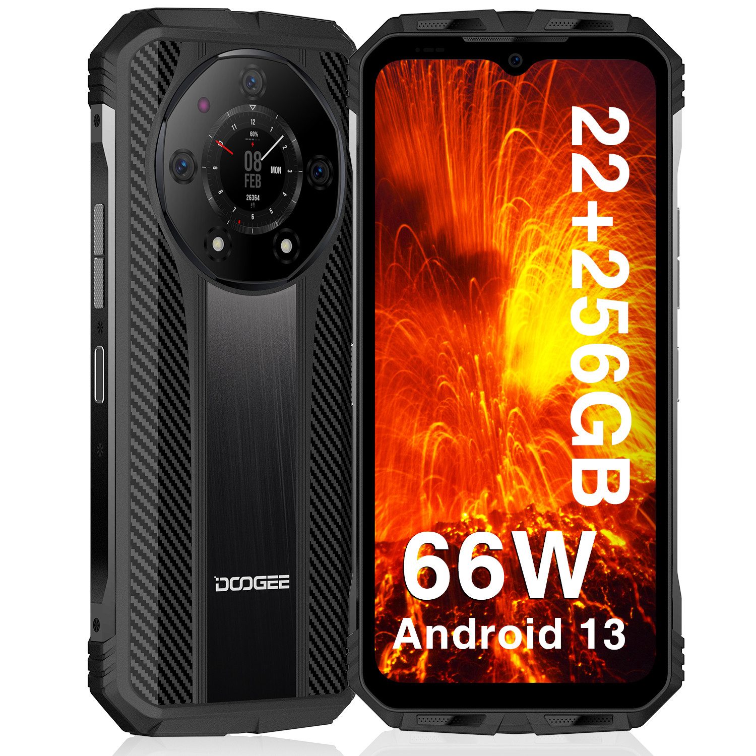 DOOGEE S110 Smartphone (6,58 cm/6.9 Zoll, 12 GB Speicherplatz, 50 MP Kamera, 22GB+256GB Helio G99 6.58” FHD+ 120Hz IPS, 10800mAh 66W Schnellladung)