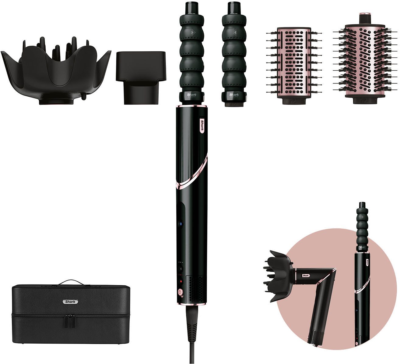 Shark Multihaarstyler FlexStyle 5-in-1 Haarstyler und -trockner - Schwarz HD446EU, Mit einer Drehung vom leistungsstarken Haartrockner zum Styler