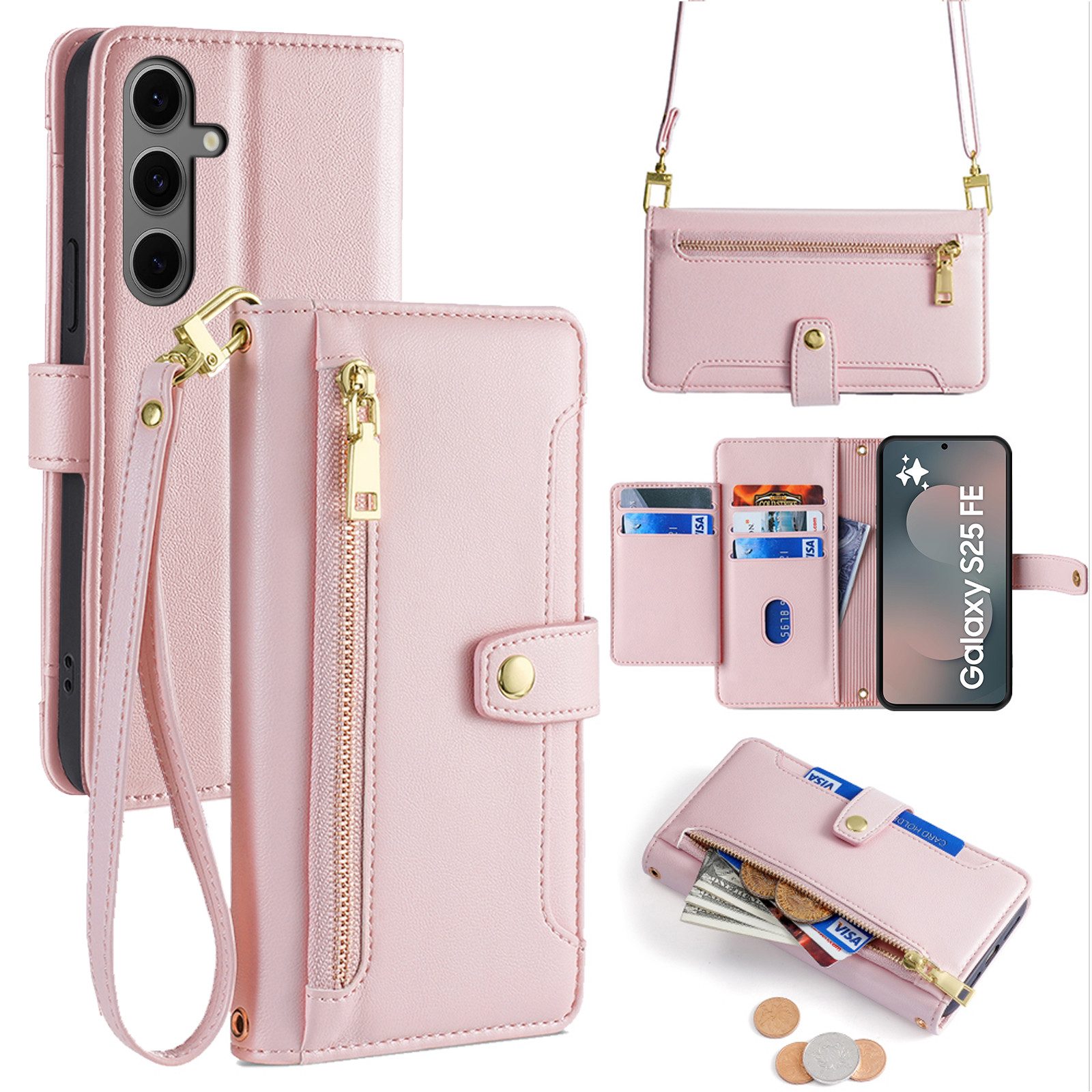 betterfon Handykette für Samsung Galaxy Leder Umhänge Hülle mit Kartenfächer, Hände frei - mit Silikonhülle & Schnur für flexiblen Alltag
