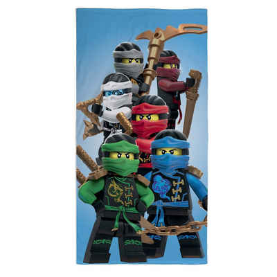 Familando Strandtücher Lego Ninjago Handtuch "Assemble" 70 x 140 cm aus 100% Baumwolle, Frottee, Frottee, mit Lloyd, Jay, Kai, Zane, Nya und Cole