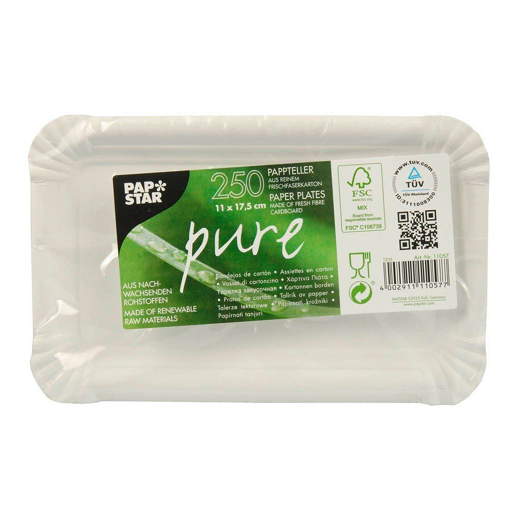 PAPSTAR Einwegteller 250 Pappteller "pure" eckig 11x17,5cm Kuchenpappe weiß