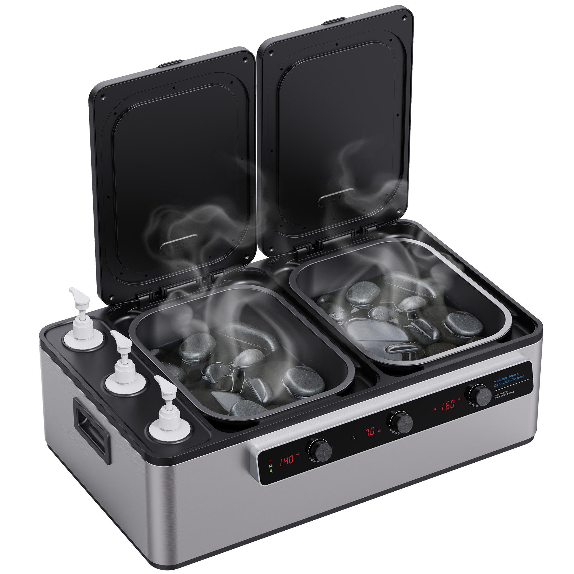 Schmerztherapiegerät Hot Stone Wärmegerät, Profi 2-in-1 Heizgerät für Massagesteine & Öl