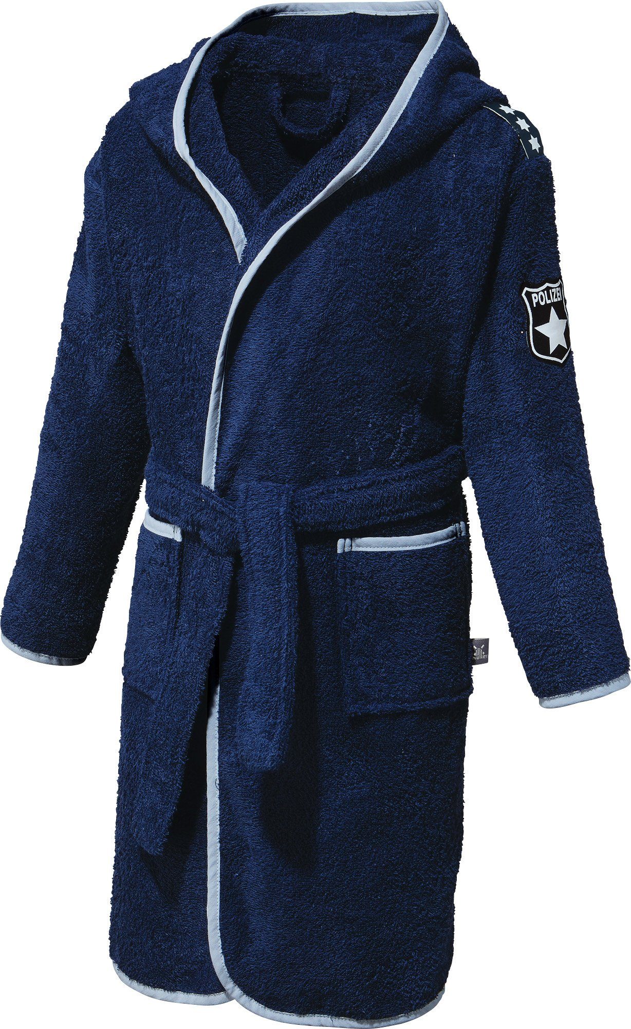 Erwin Müller Kinderbademantel Kinder-Bademantel mit Kapuze, Rückenlänge: 75 cm, Frottier, mit Kapuze/mit Aufsatztasche:, default, Walk-Frottier Uni/Motiv: Polizei