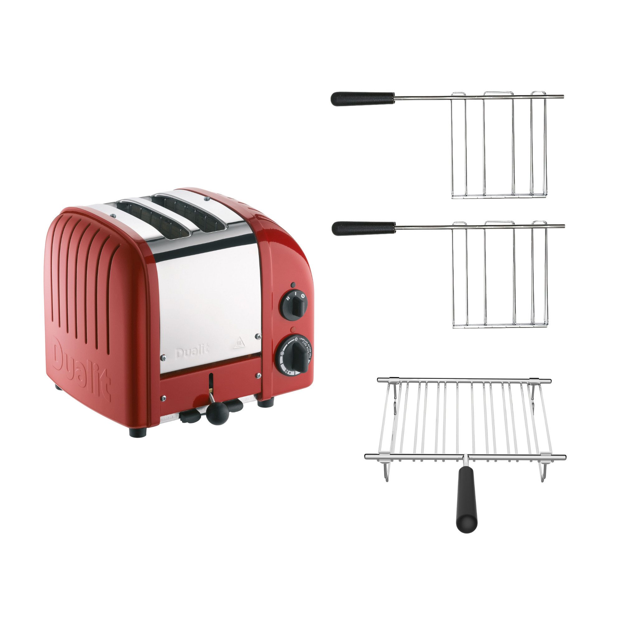 Dualit Toaster Dualit Paket 3, 2er Toaster mit Brötchenaufsatz und 2 Sandwichzangen
