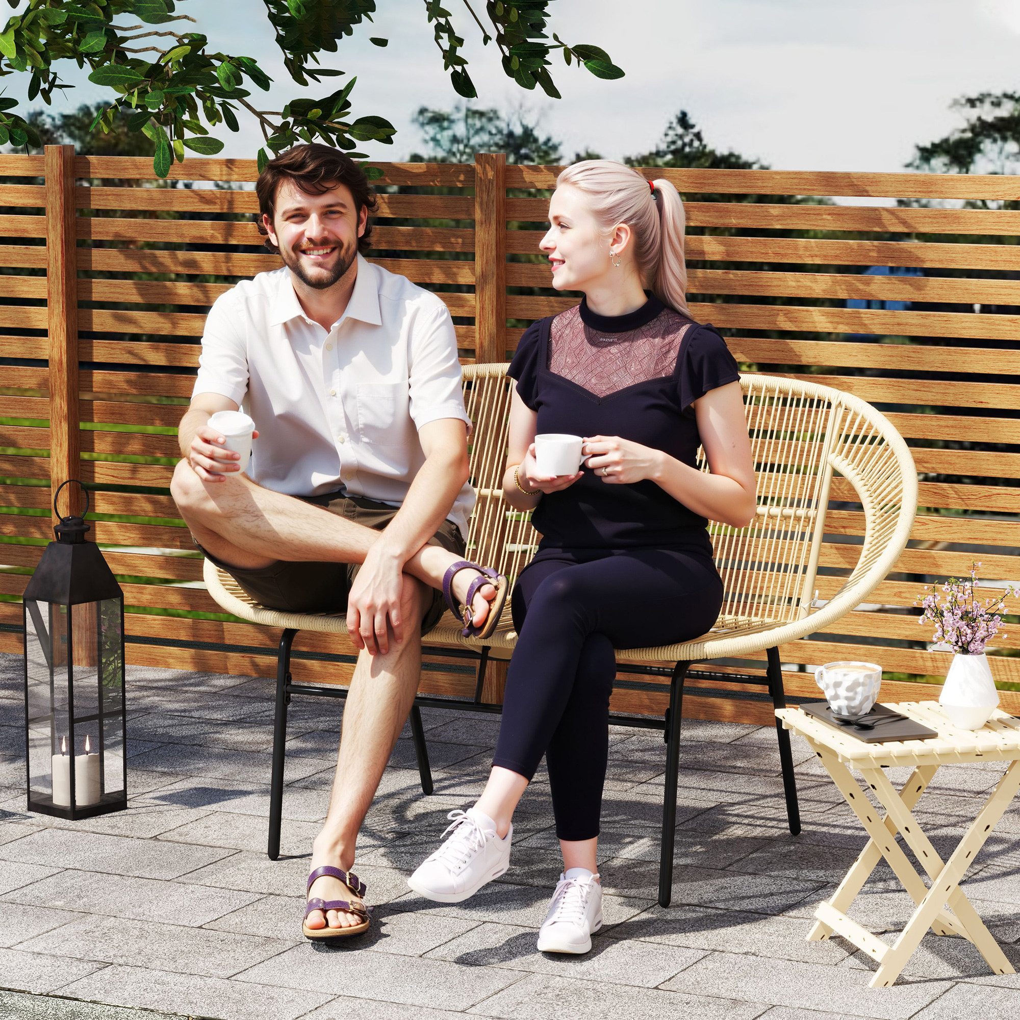 Outsunny Gartenbank 2-Sitzer, aus Polyrattan, im günstig online kaufen