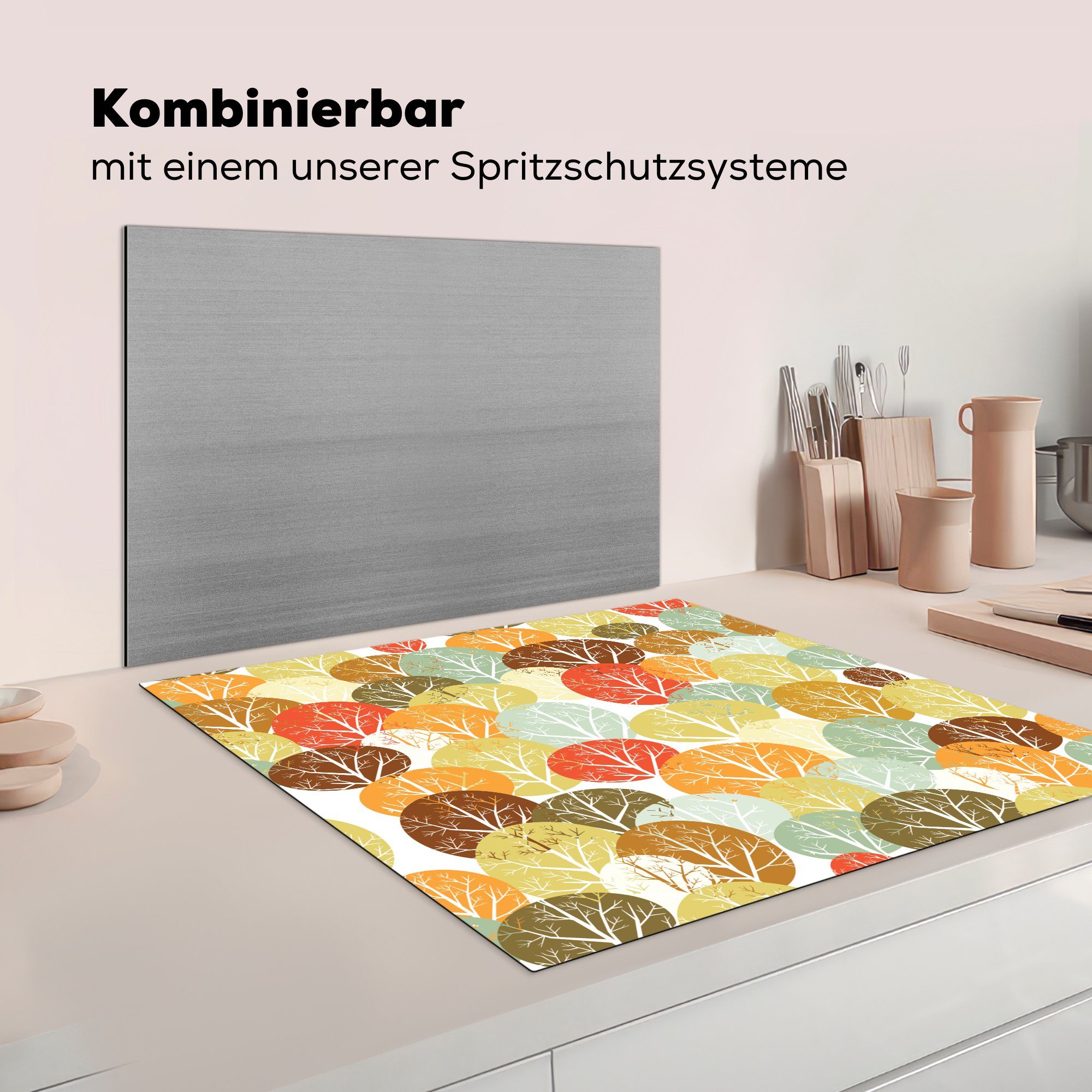 cm, - Arbeitsplatte Vinyl, Bäume, Herdblende-/Abdeckplatte 78x78 küche tlg), (1 für MuchoWow - Illustration Herbst Ceranfeldabdeckung,